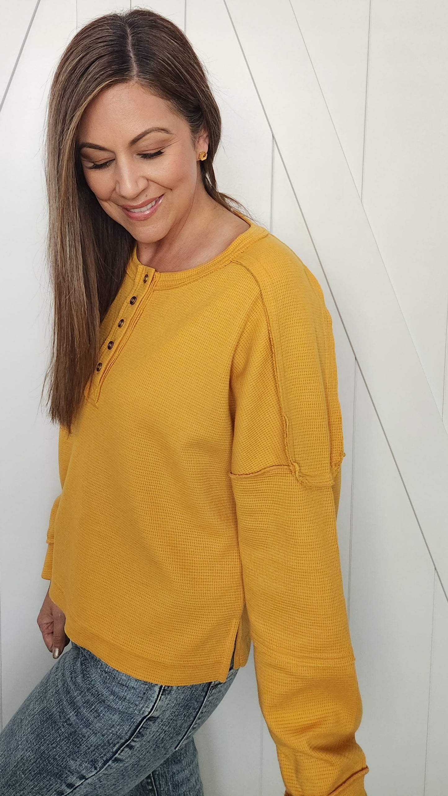 Your Laid Back Henley Pullover -Mustard