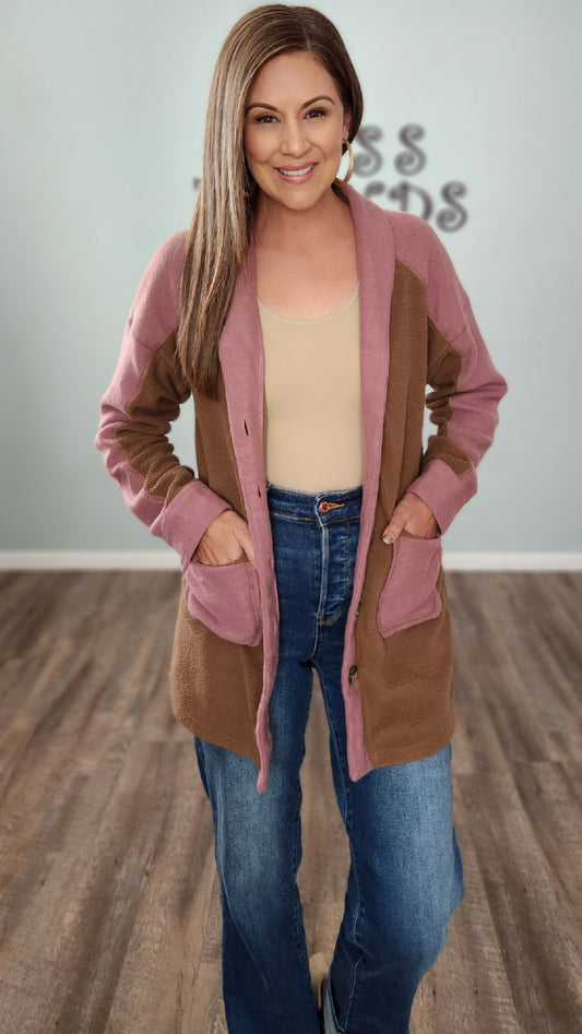 Perfect For Casual Outings Shacket-Mauve/Brown