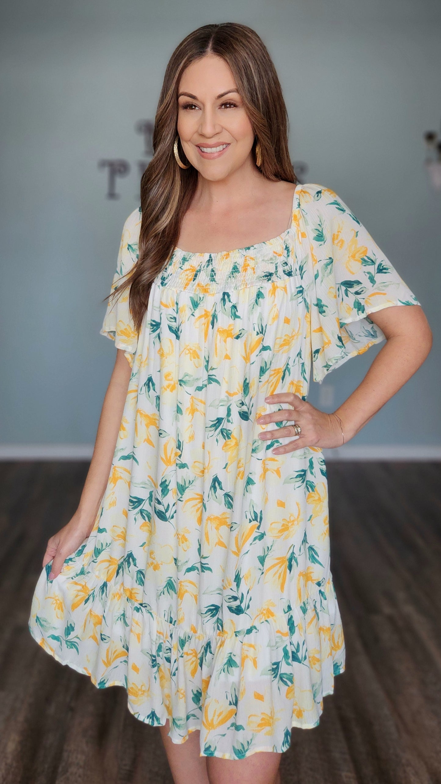 Flow Into Spring Dress-Ivory/Yellow/Green