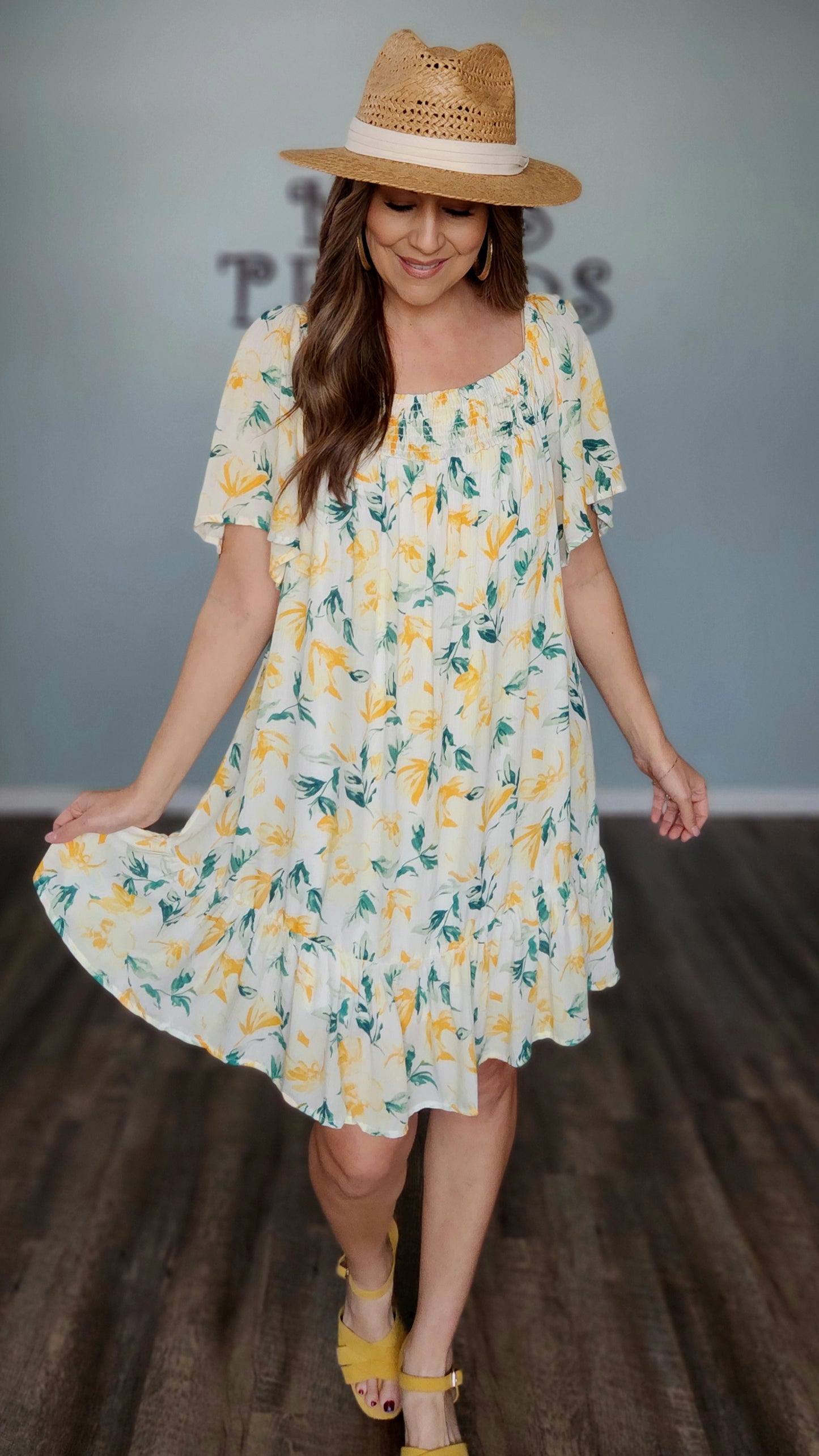 Flow Into Spring Dress-Ivory/Yellow/Green