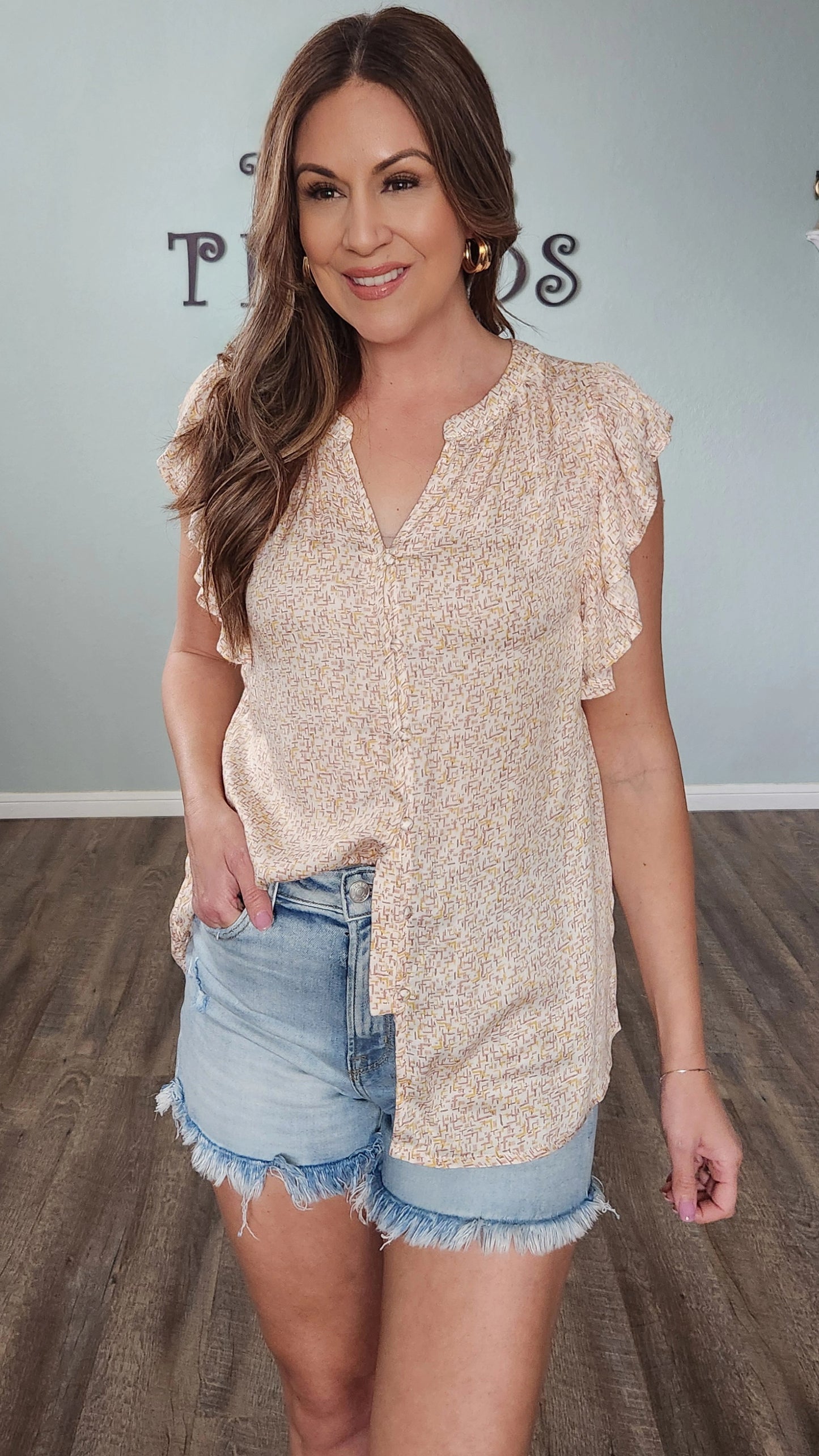 Getting It Done Top- Ivory/yellow/blush