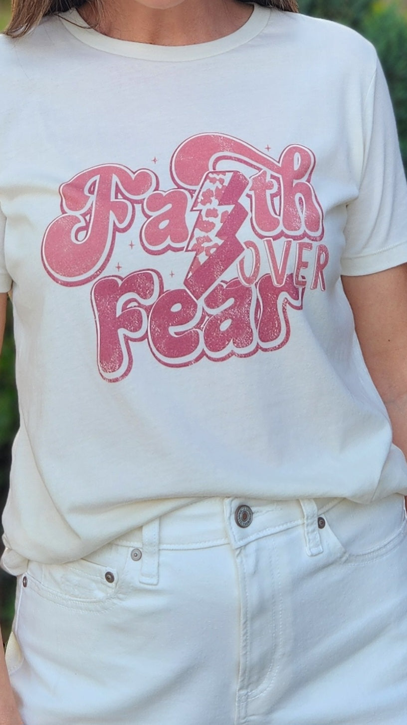 Faith Over Fear Graphic Tee- Cream/Coral