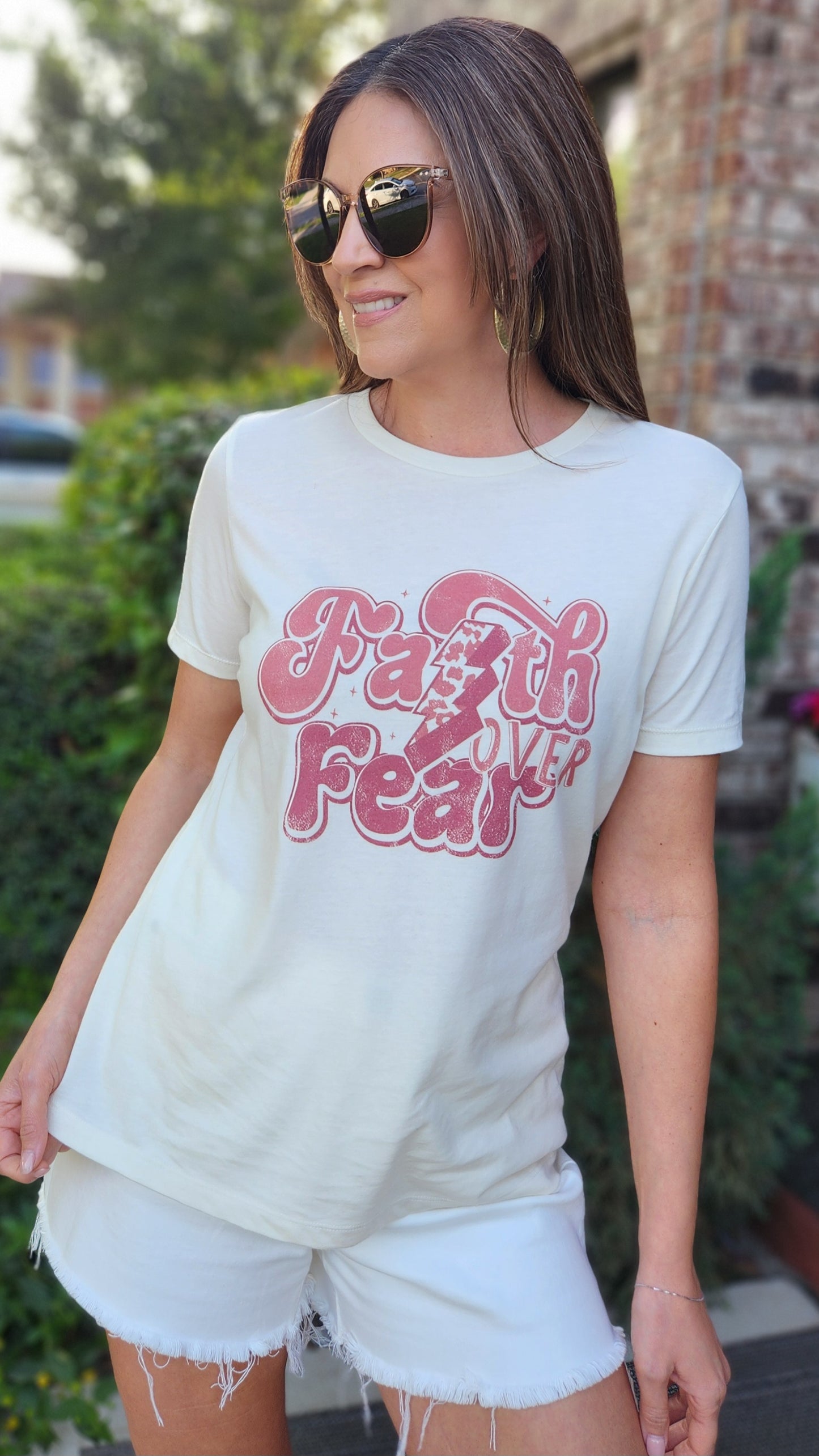 Faith Over Fear Graphic Tee- Cream/Coral