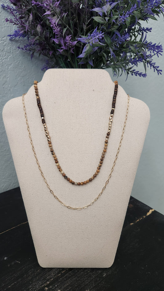 Earthy Charm Necklace-Brown/Gold