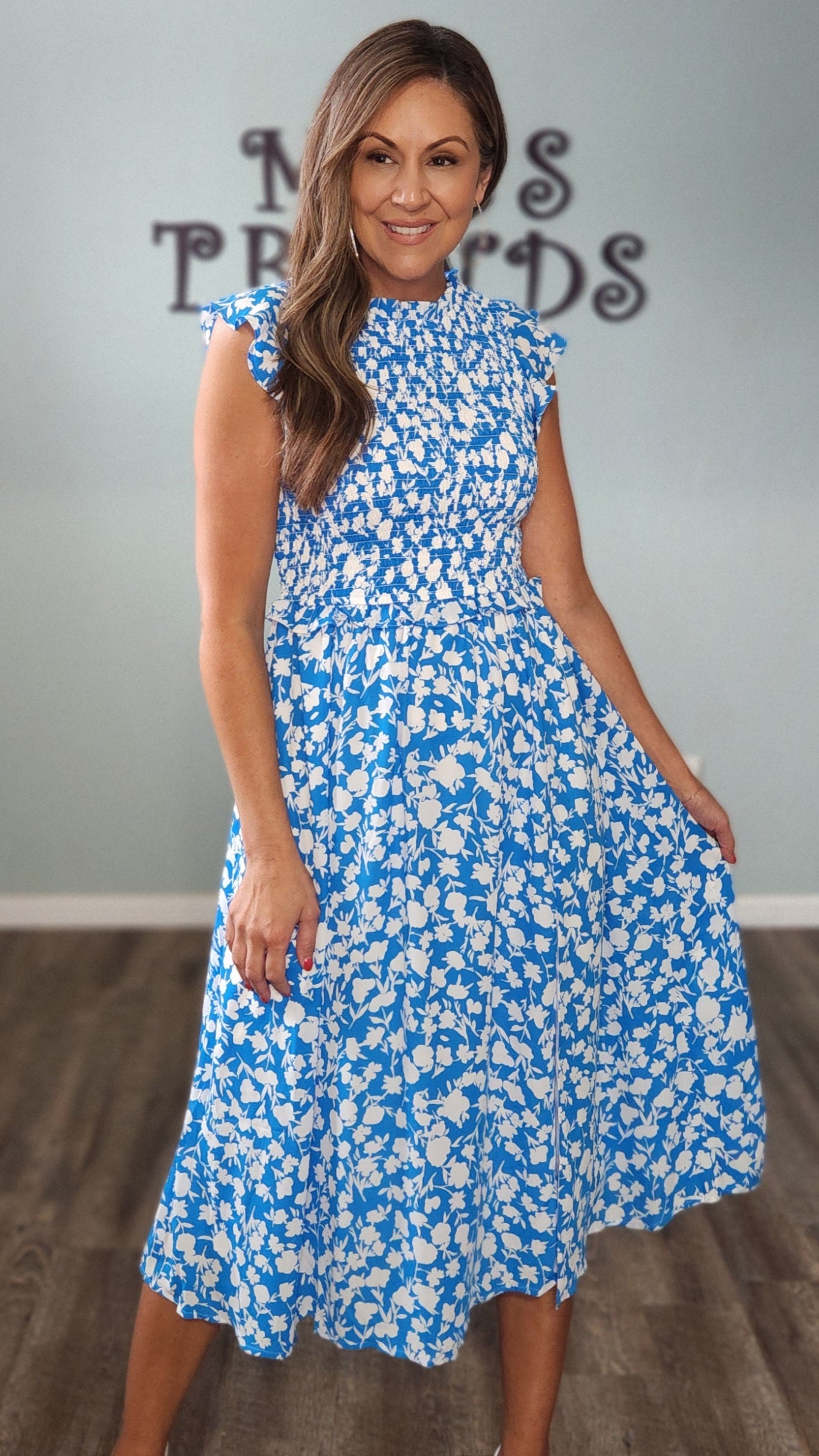 Take Me Away Floral Dress-Blue/white