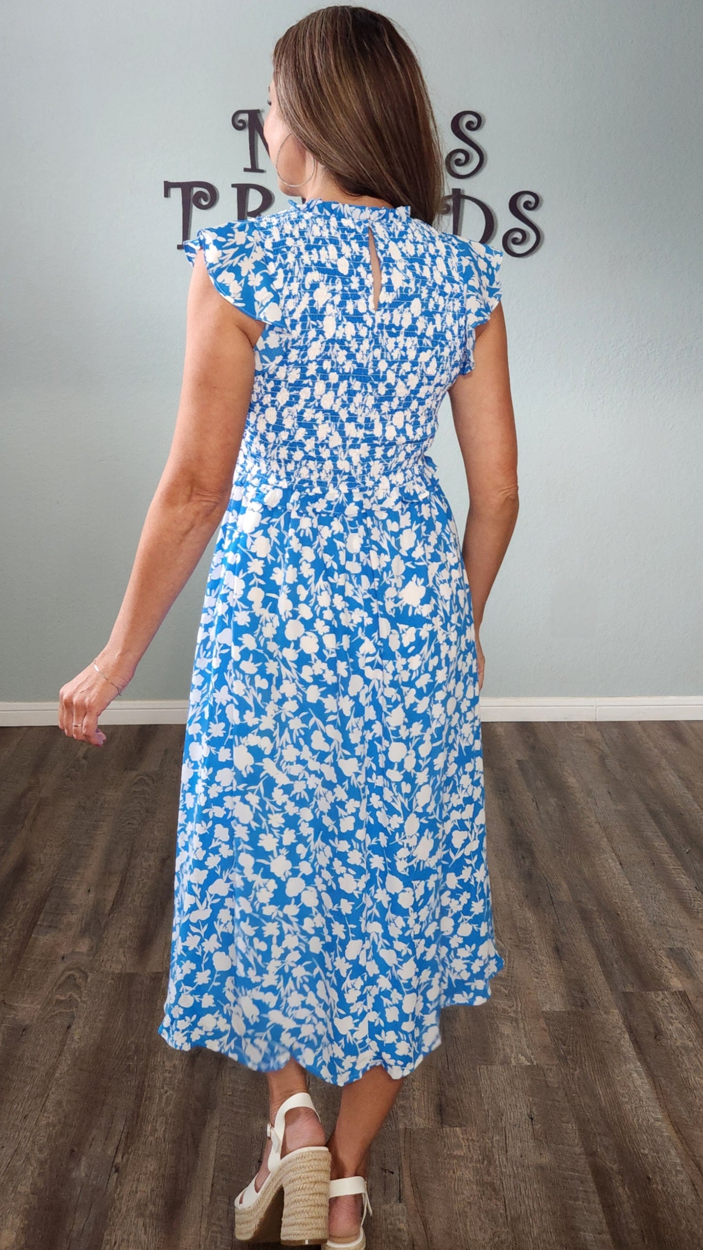 Take Me Away Floral Dress-Blue/white