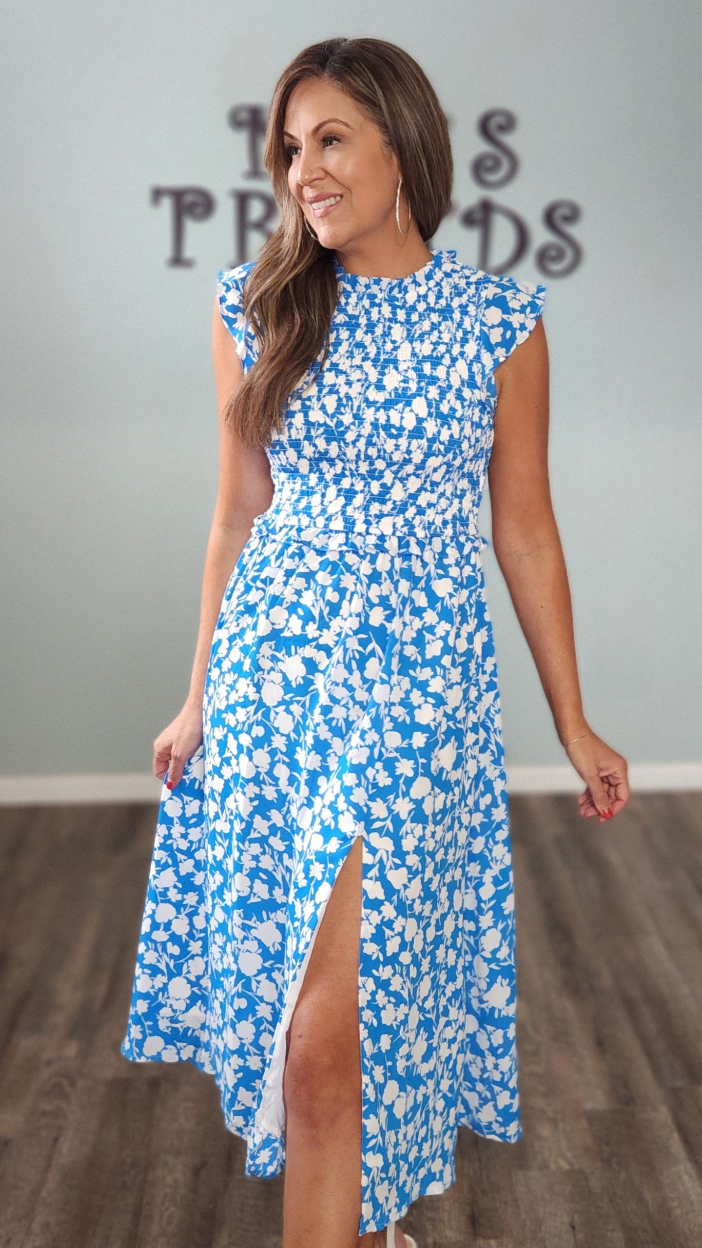 Take Me Away Floral Dress-Blue/white