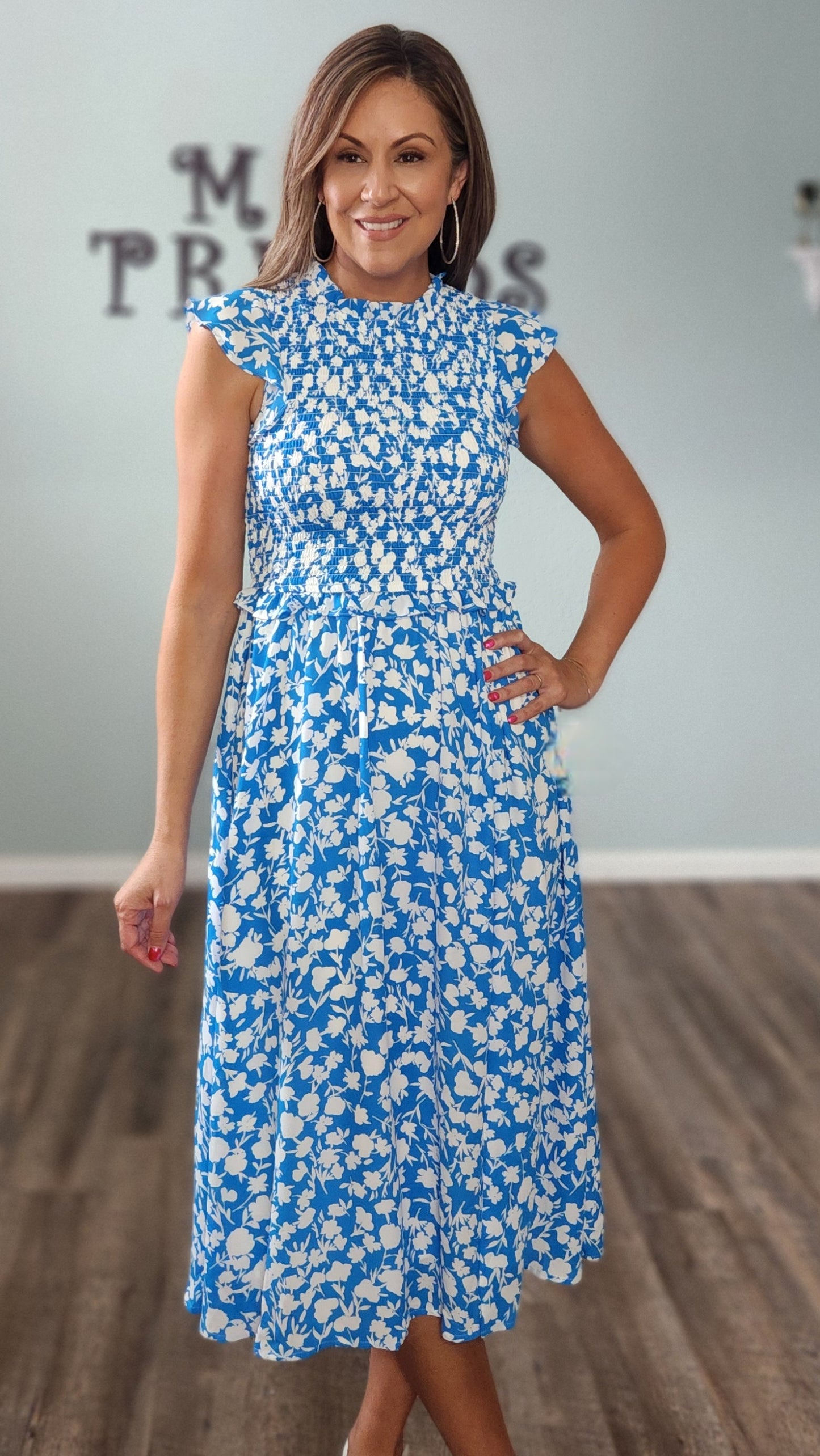 Take Me Away Floral Dress-Blue/white