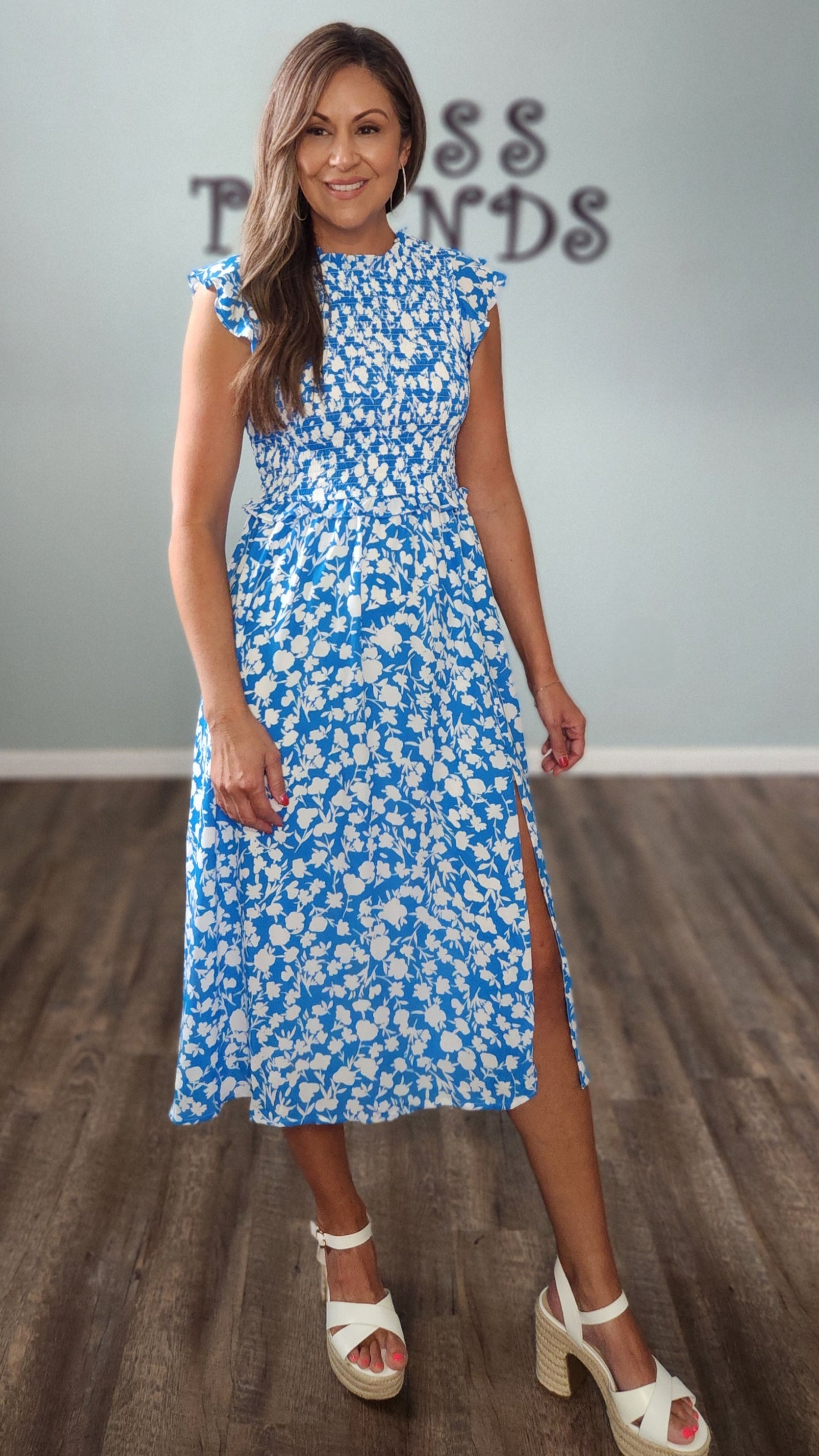 Take Me Away Floral Dress-Blue/white