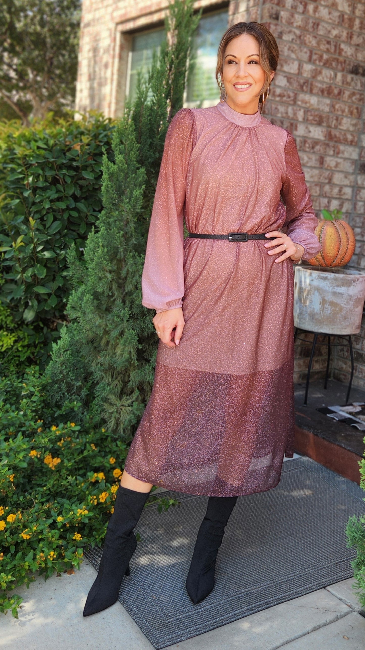 Shimmer & Shine In This Dress-Ombre burgundy