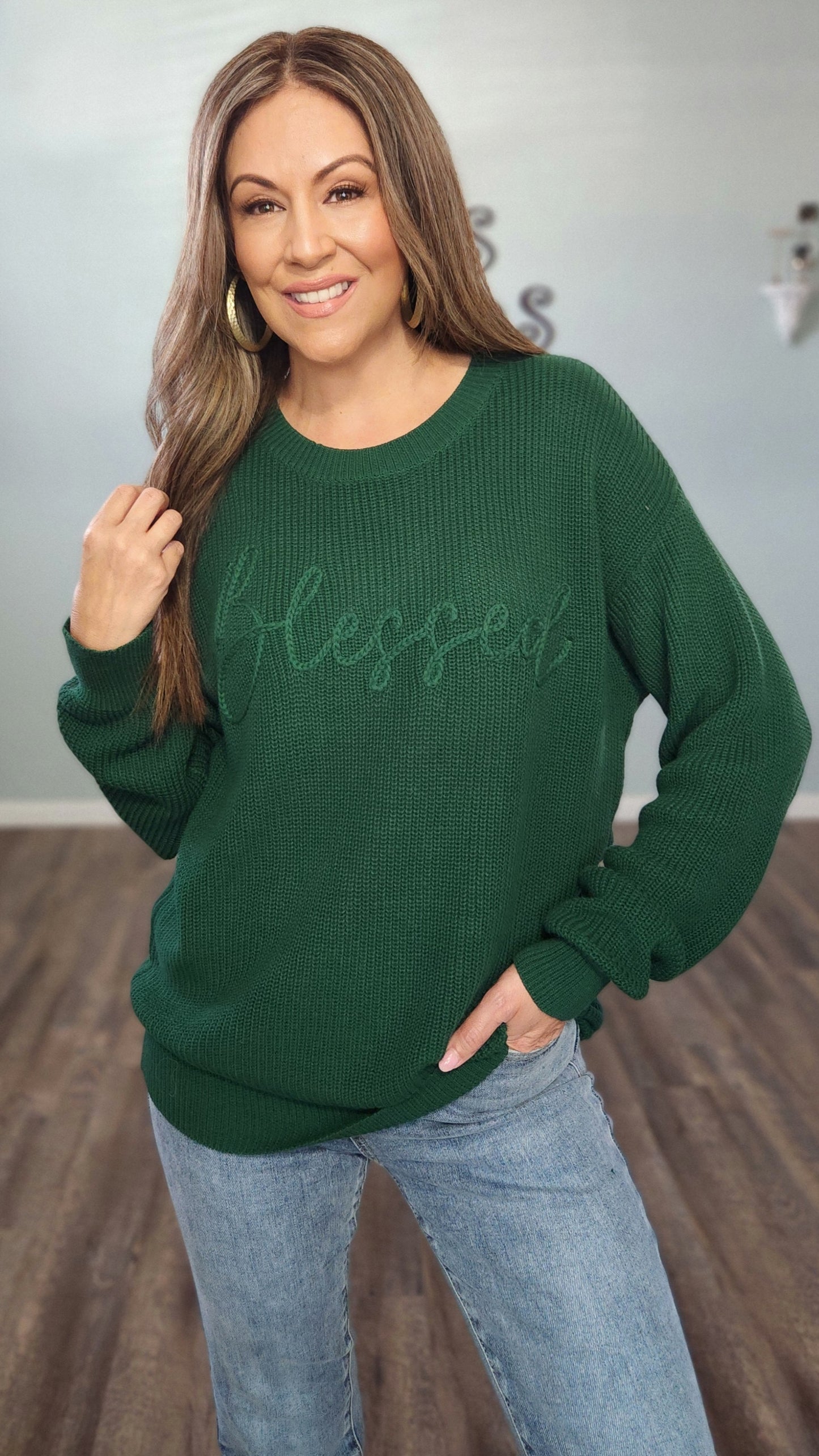 Feeling Blessed Sweater-Hunter Green