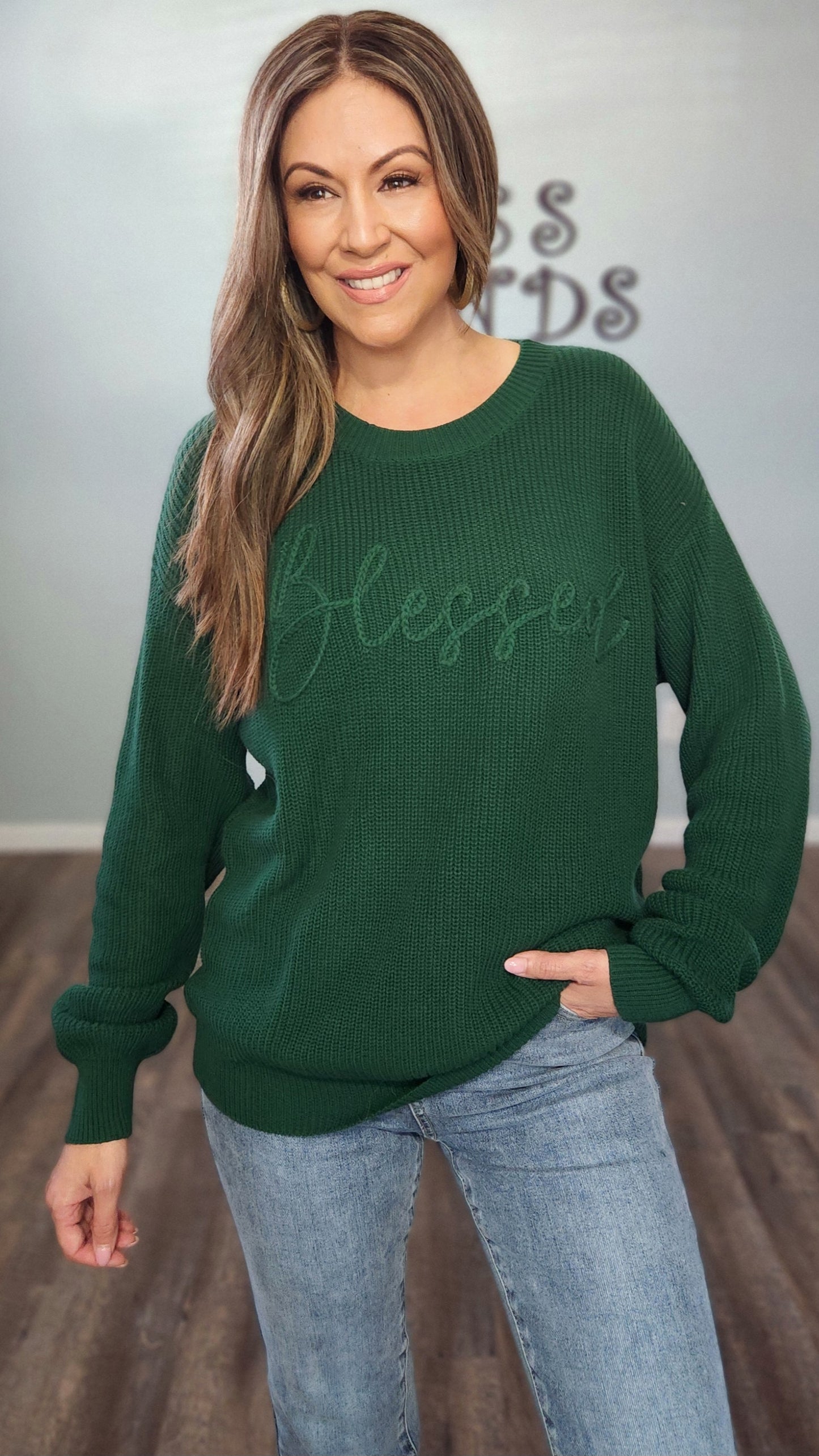 Feeling Blessed Sweater-Hunter Green