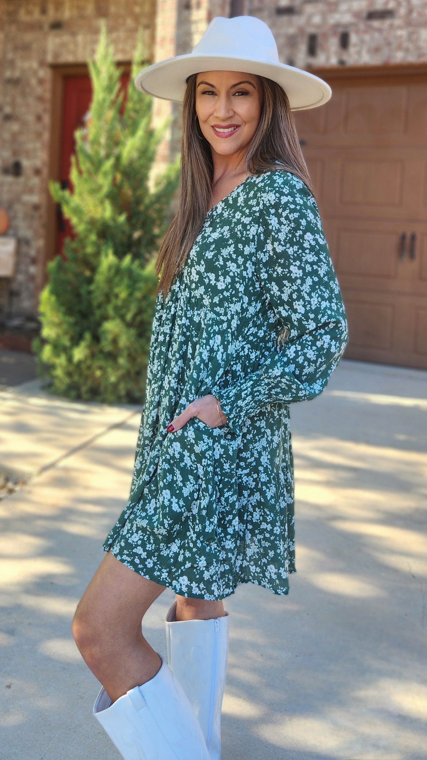 Ready To Bloom Dress-Green/White