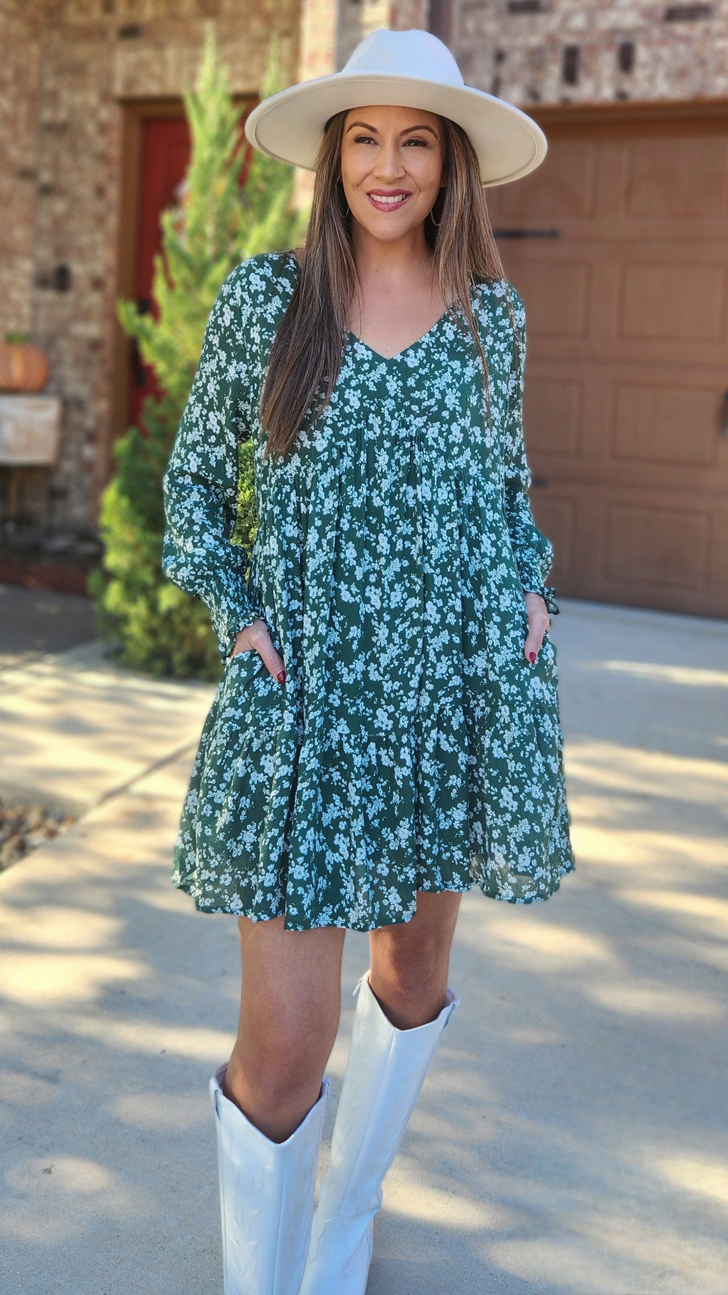 Ready To Bloom Dress-Green/White