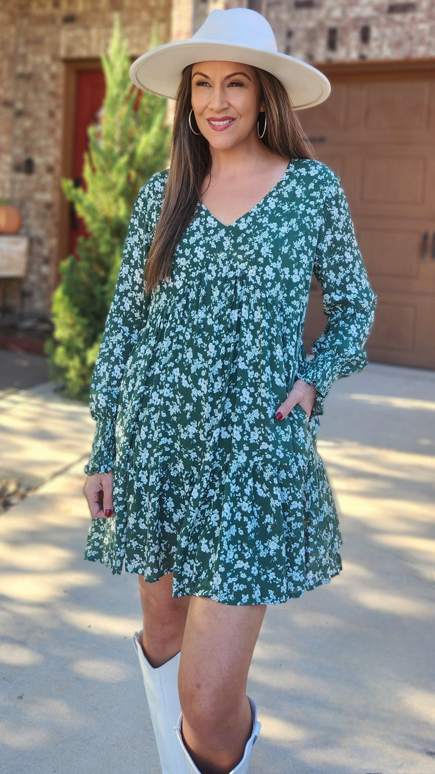 Ready To Bloom Dress-Green/White