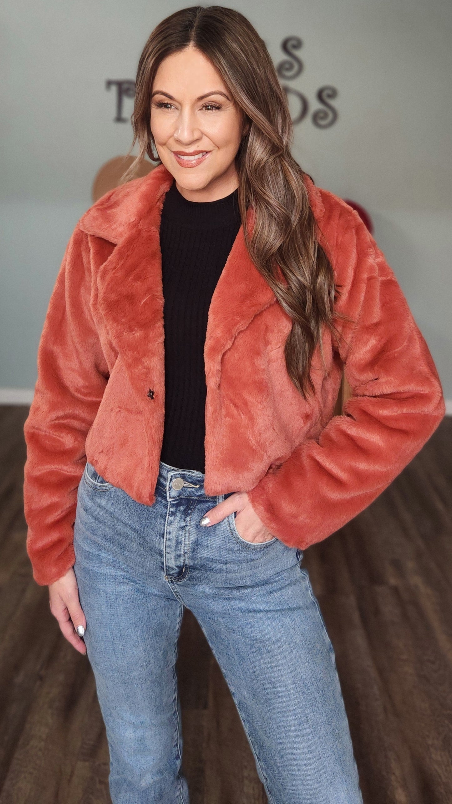 Glamorous & Chic Fur Coat-Rust Red