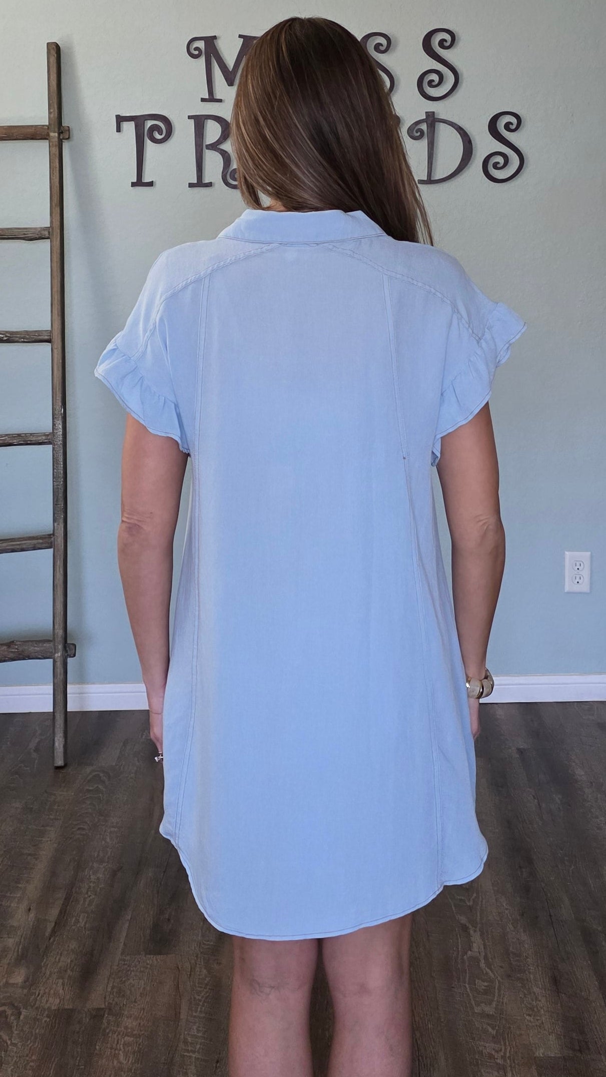 Chambray Breeze Ruffle Sleeve Dress