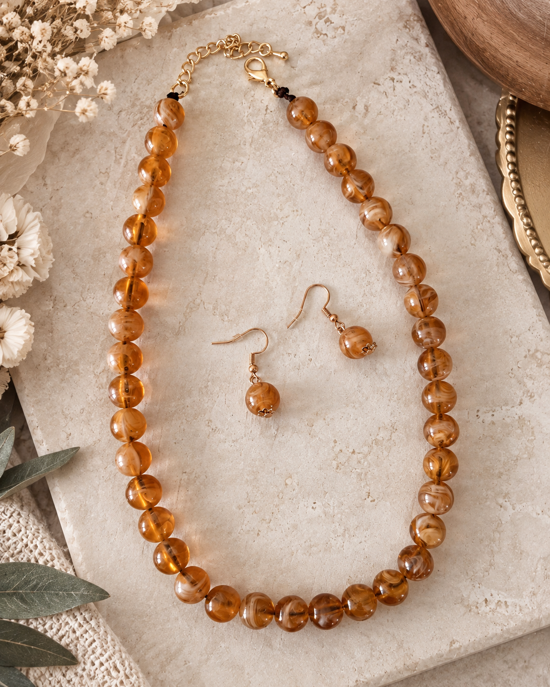Golden Honey Beaded Necklace Set.