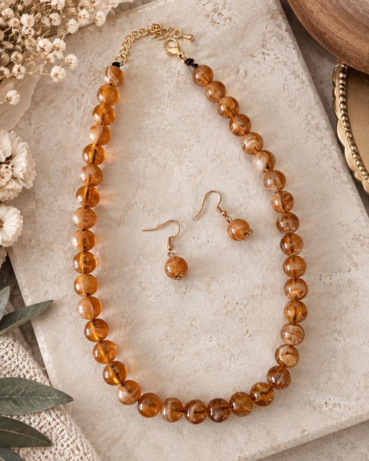 Golden Honey Beaded Necklace Set.