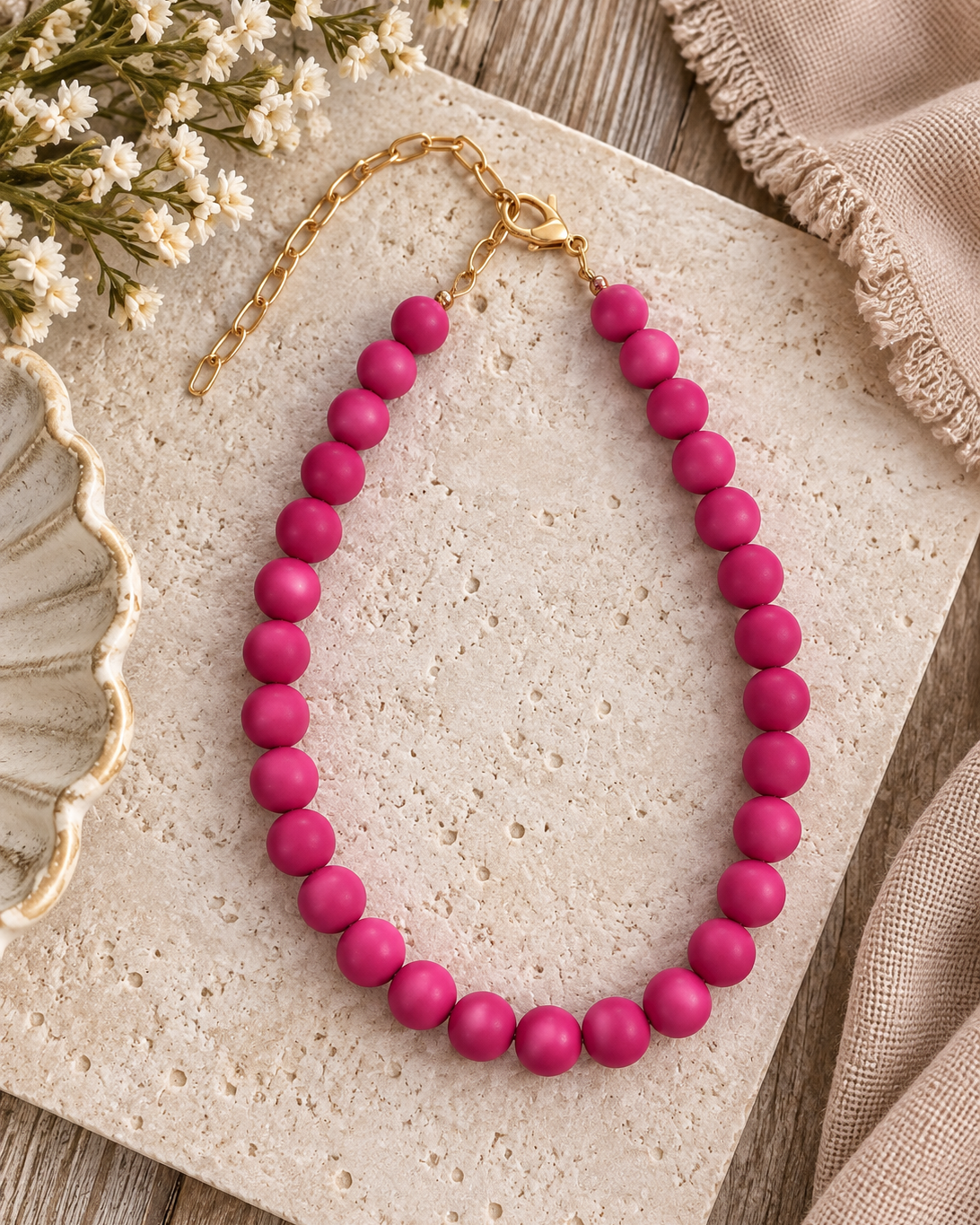 Pop of Fuchsia Beaded Necklace.