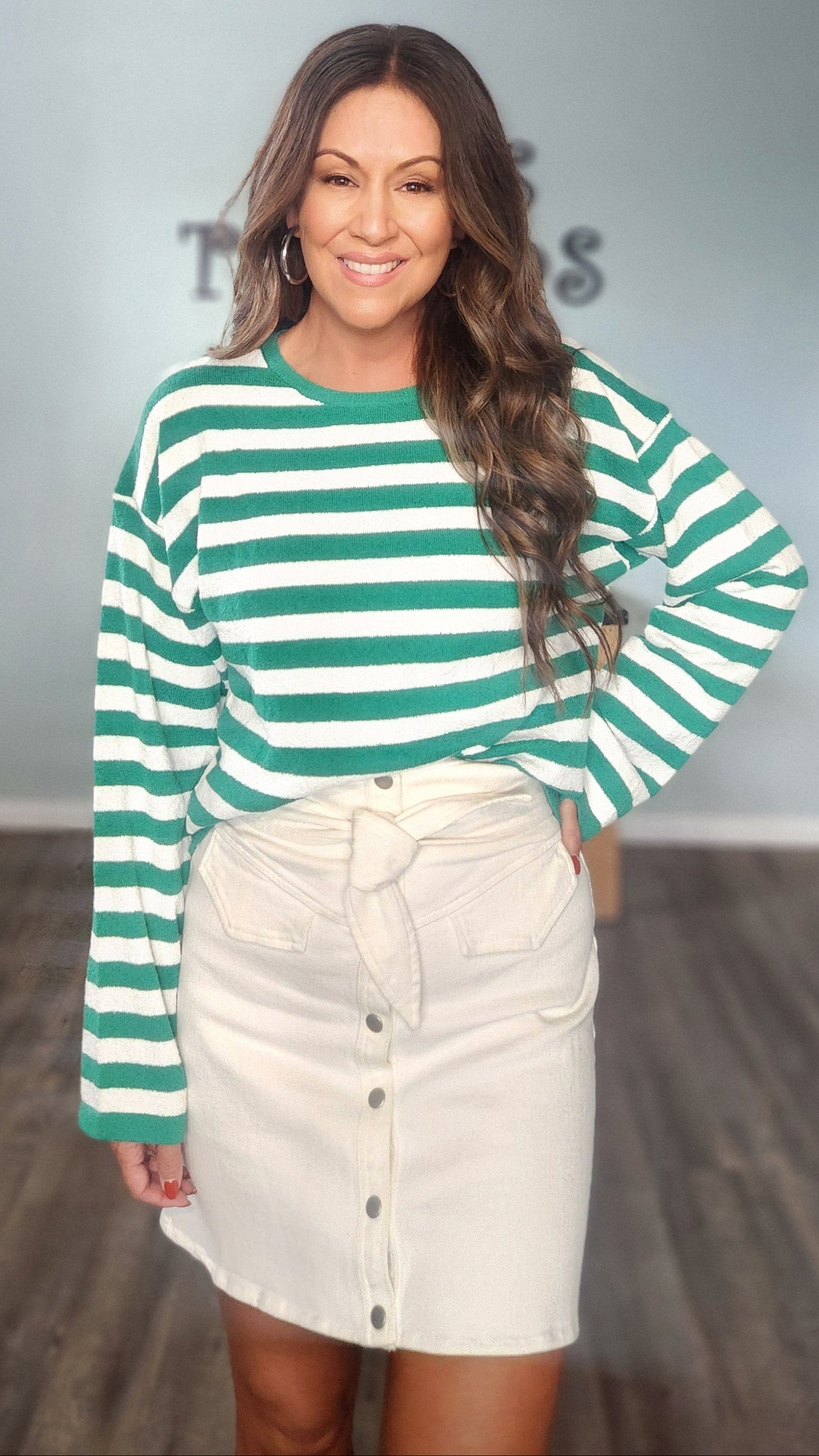 The Harbor Stripe Pullover-Green/ white