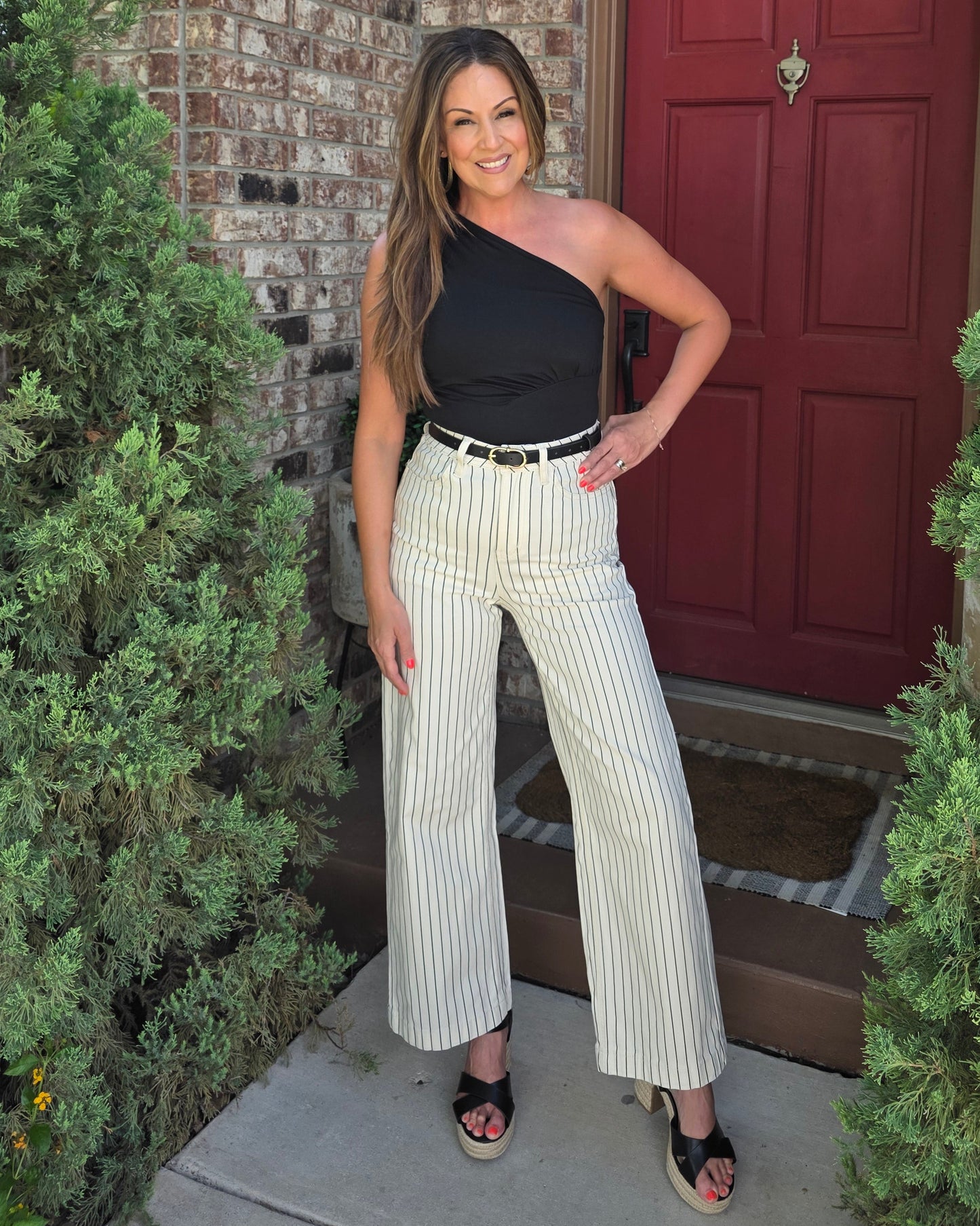 In Good Lines Striped Jeans- Cream/Black