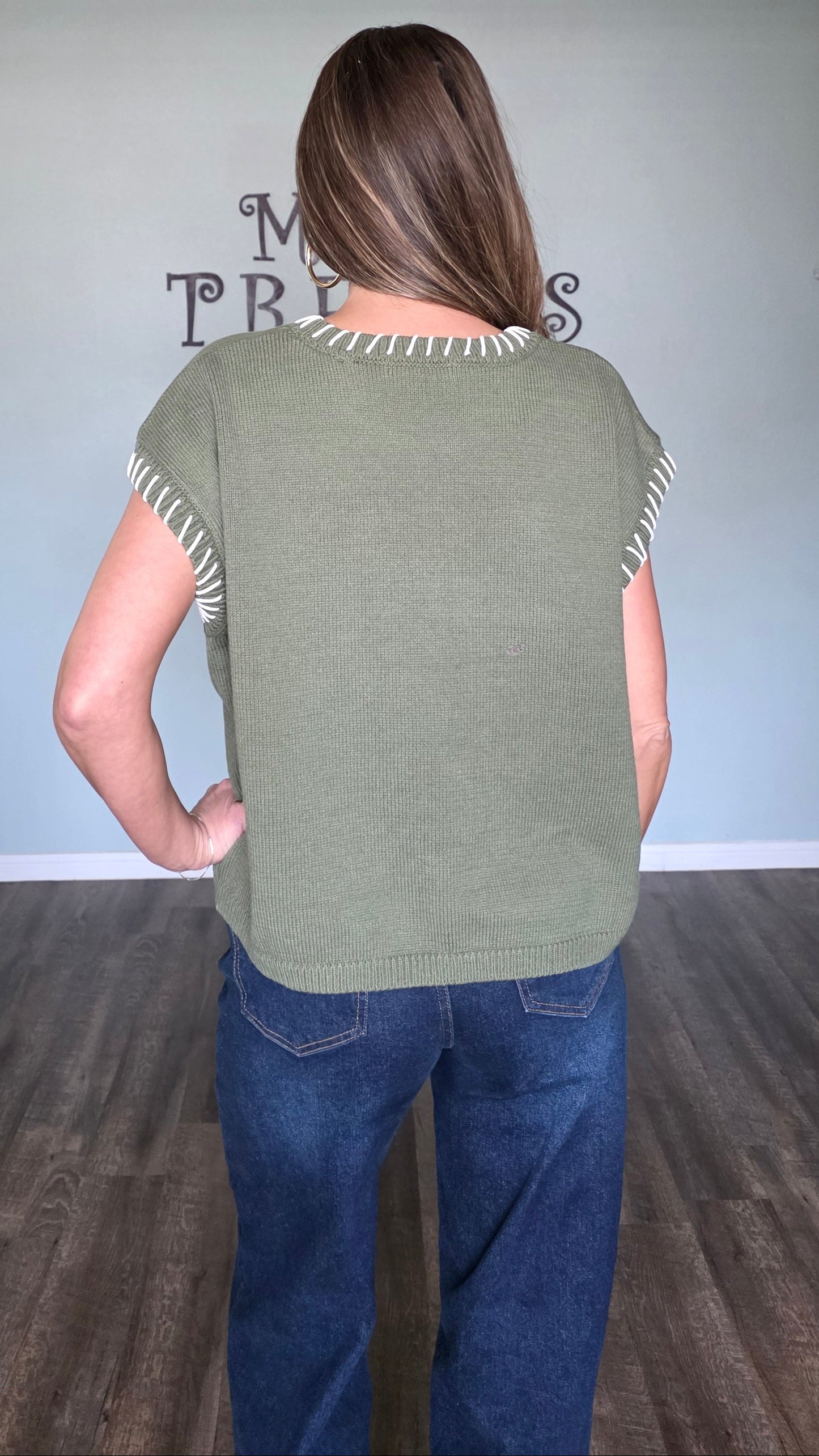 Stitch Detail Sweater- Light Olive