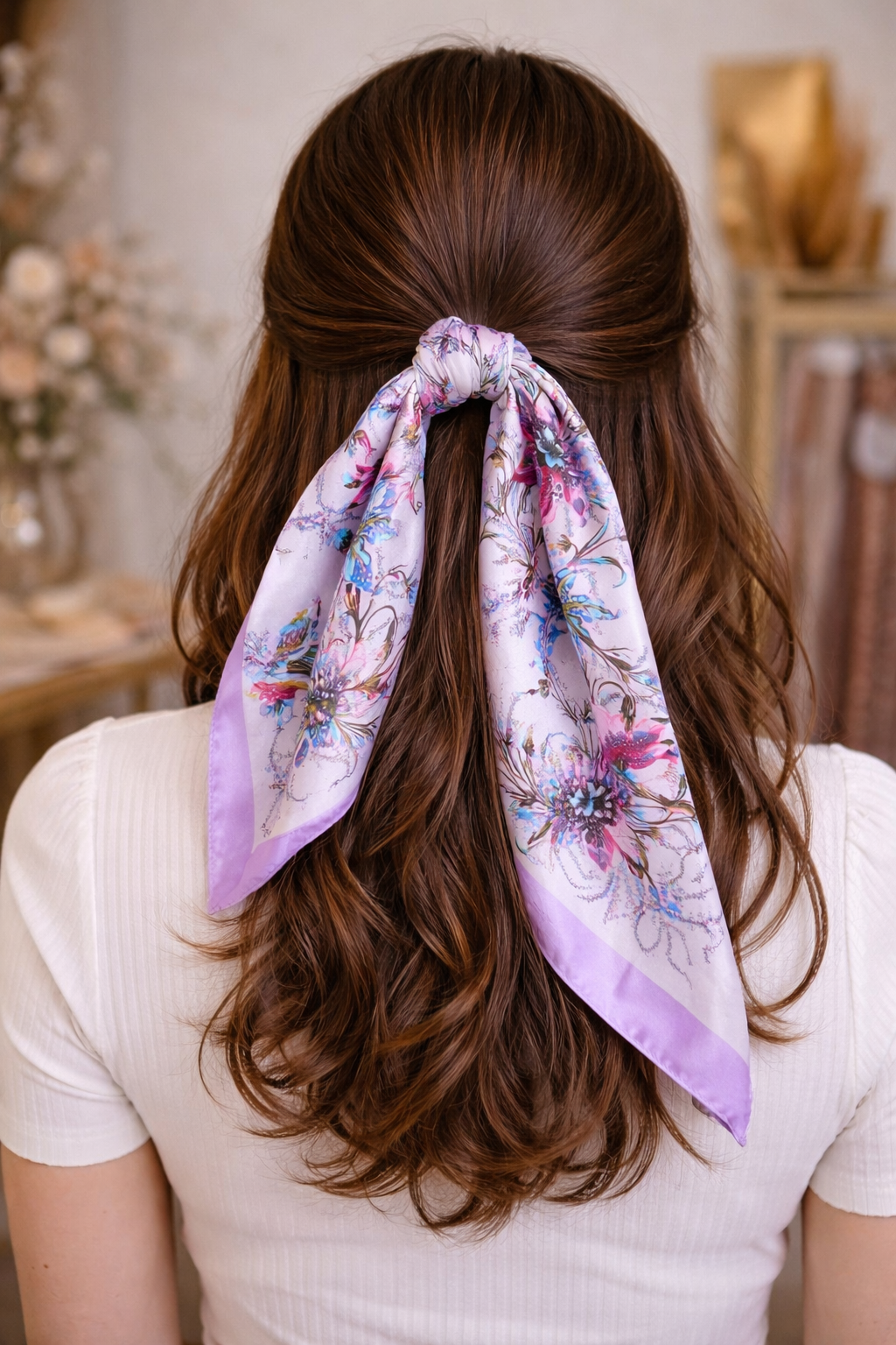 Spring Bloom Satin Scarf-Multicolor