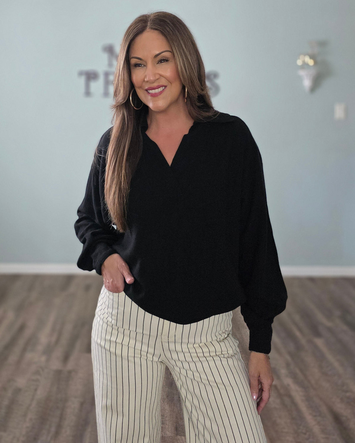 All In The Details Pullover Top-Black