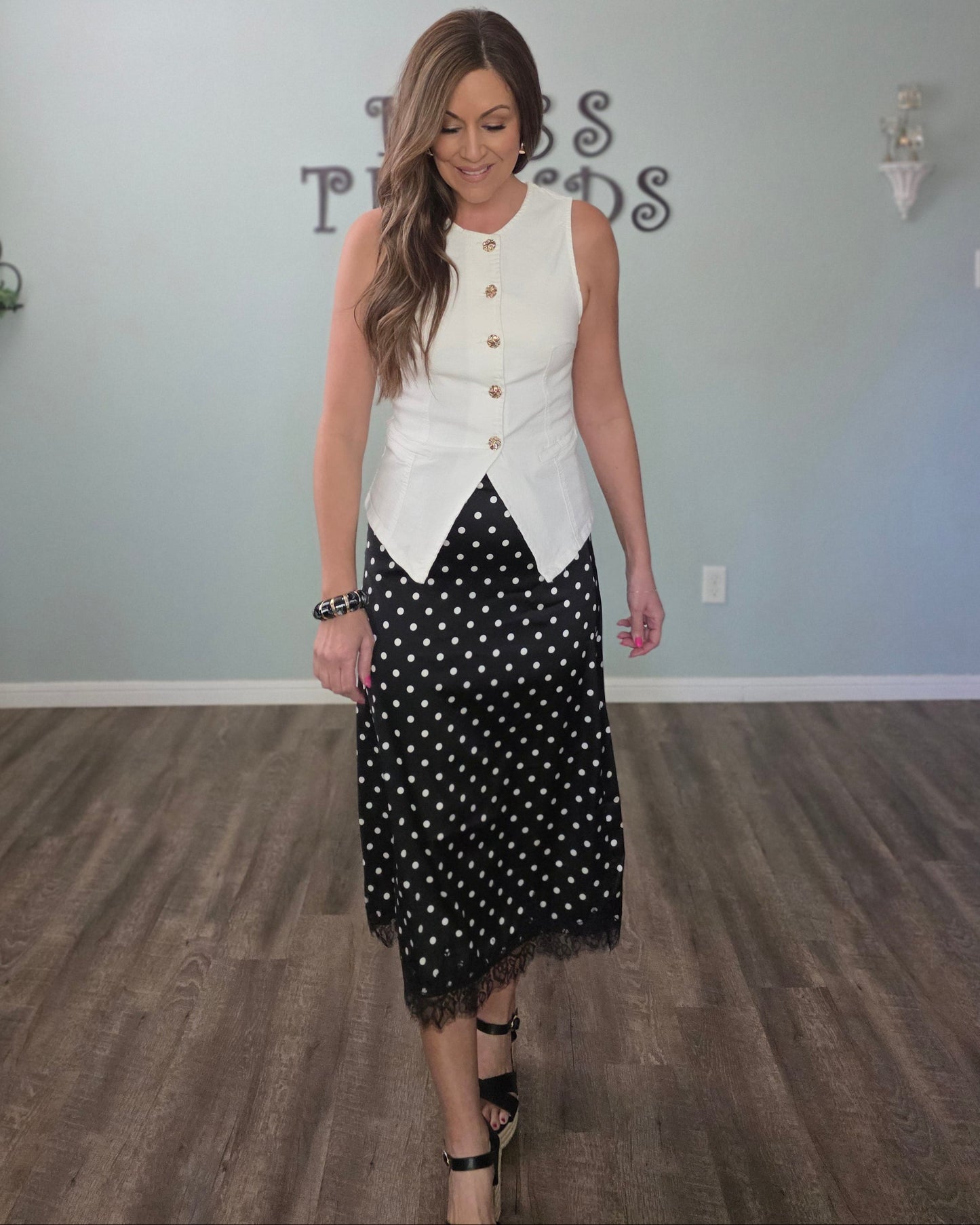 Polished & Pretty Polka Dot Skirt- Black/White