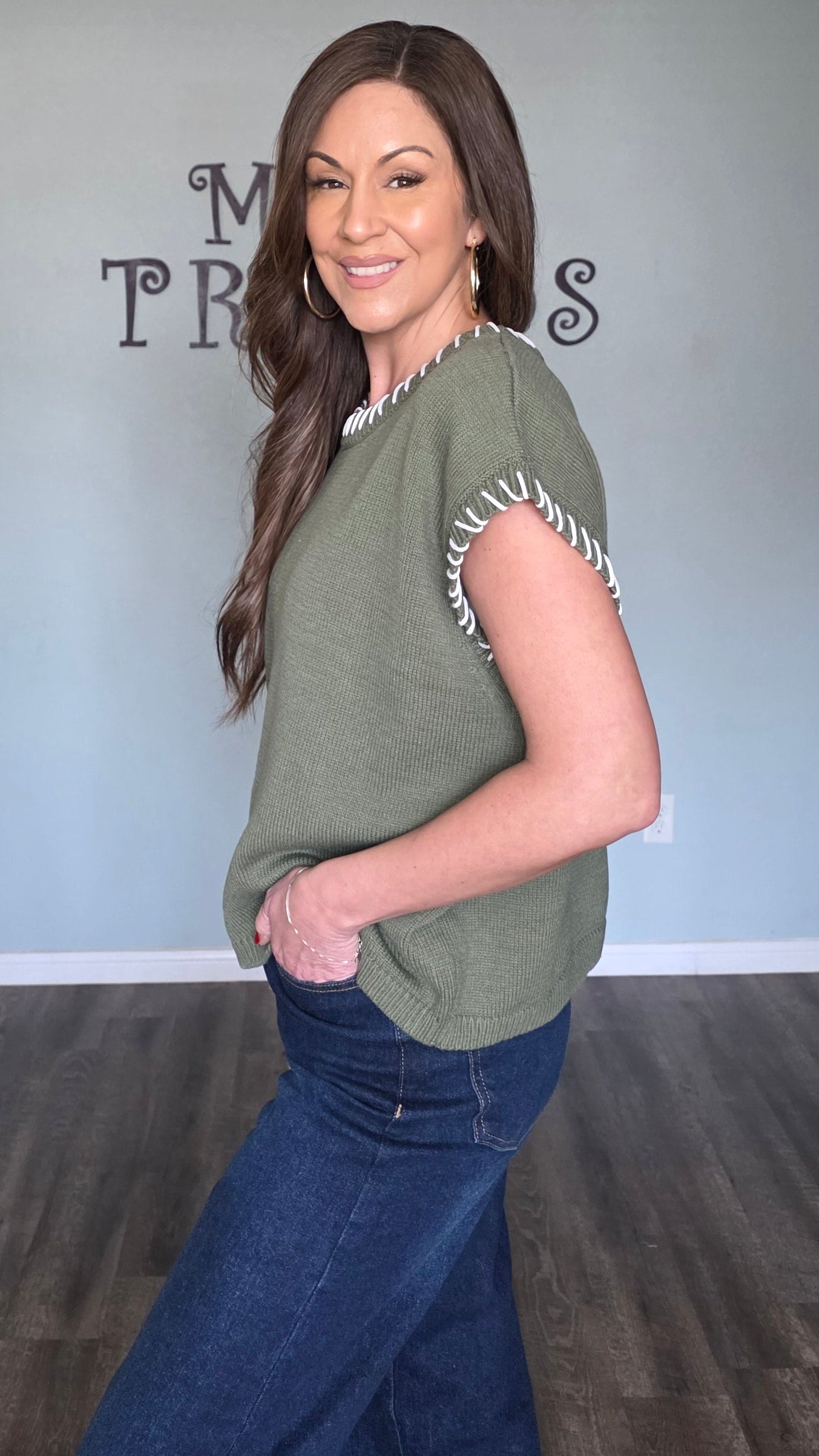 Stitch Detail Sweater- Light Olive