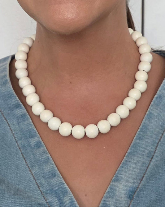 Pop of White Beaded Necklace-White