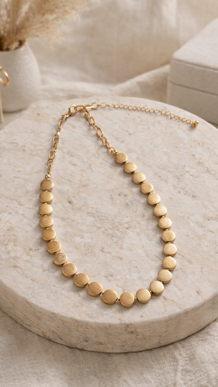 Matte Gold Disc Statement Necklace