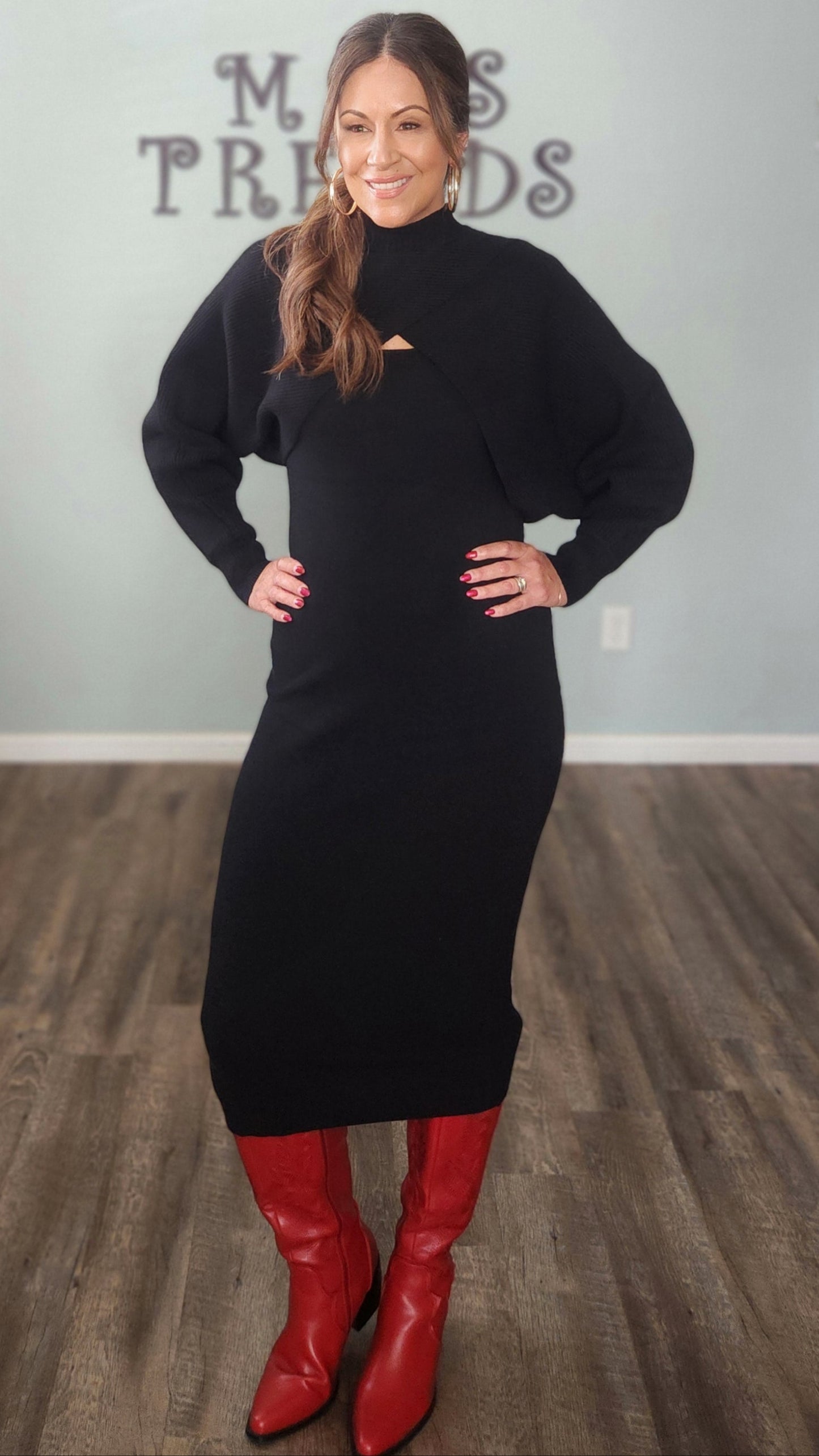 Timeless Duo Sweater Dress-Black