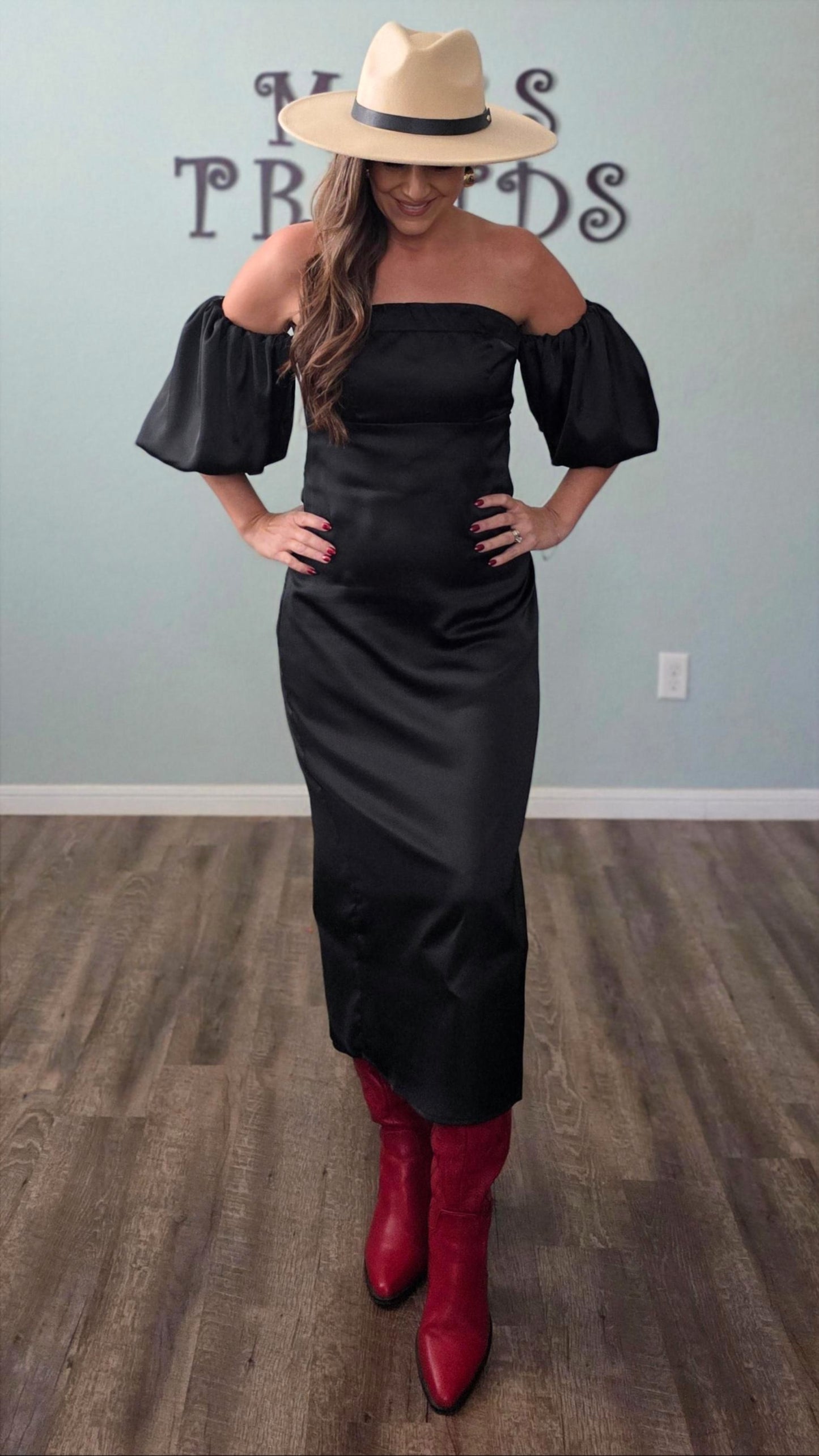 Moonlit Elegance Satin Midi Dress-Black