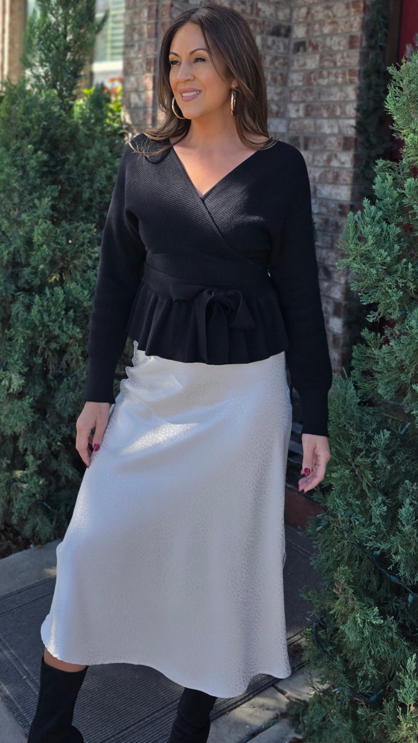 Effortless Elegance Satin Midi Skirt- Ivory
