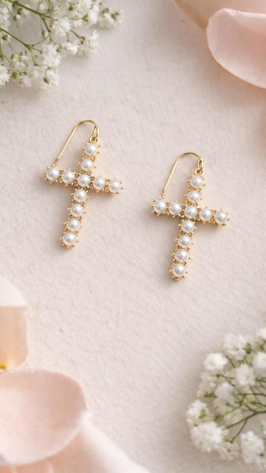 Pearl Cross Earrings – Gold & Silver Drop Earrings