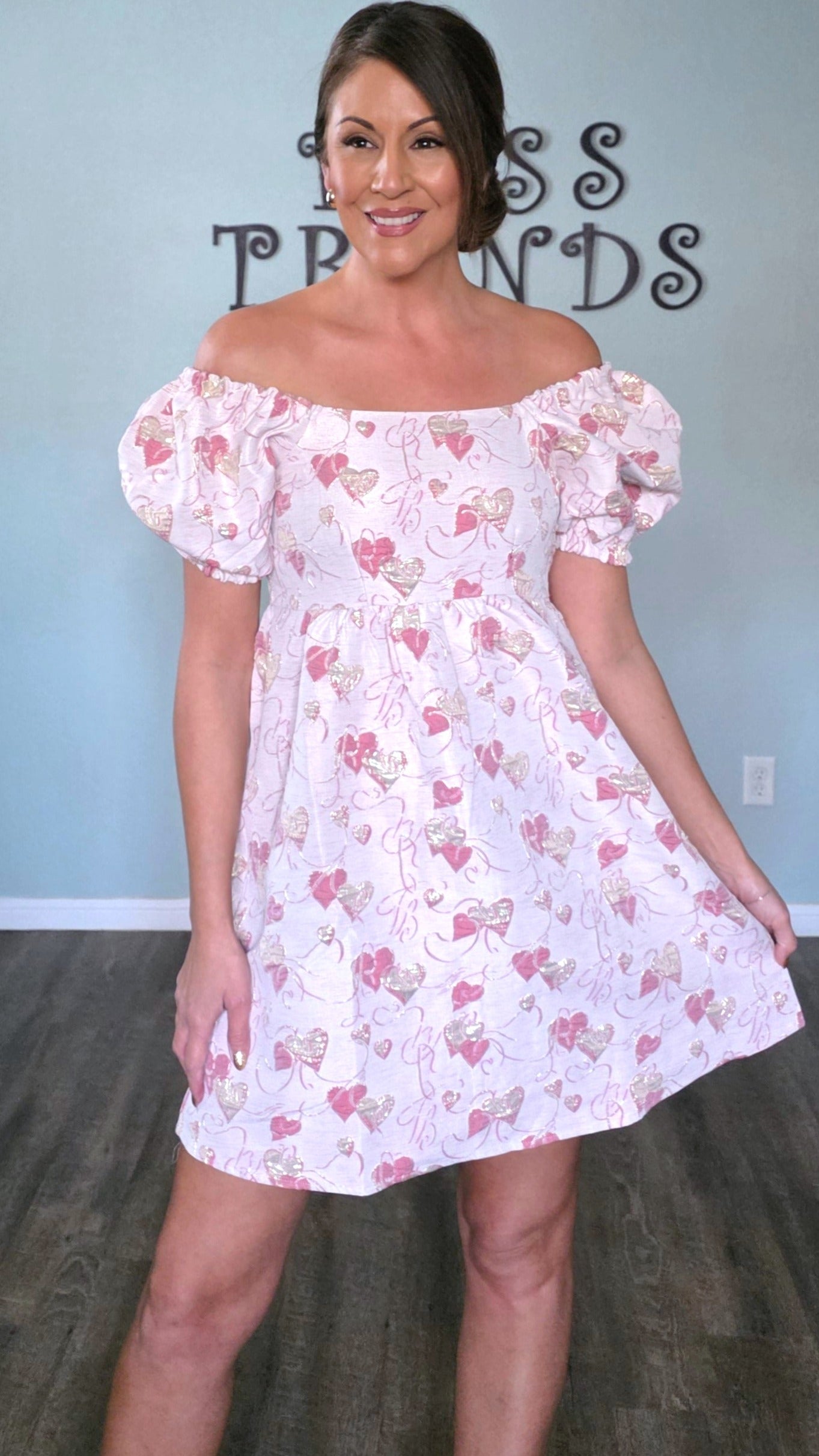 Sweetheart Jacquard Mini Dress-Pink/ Gold