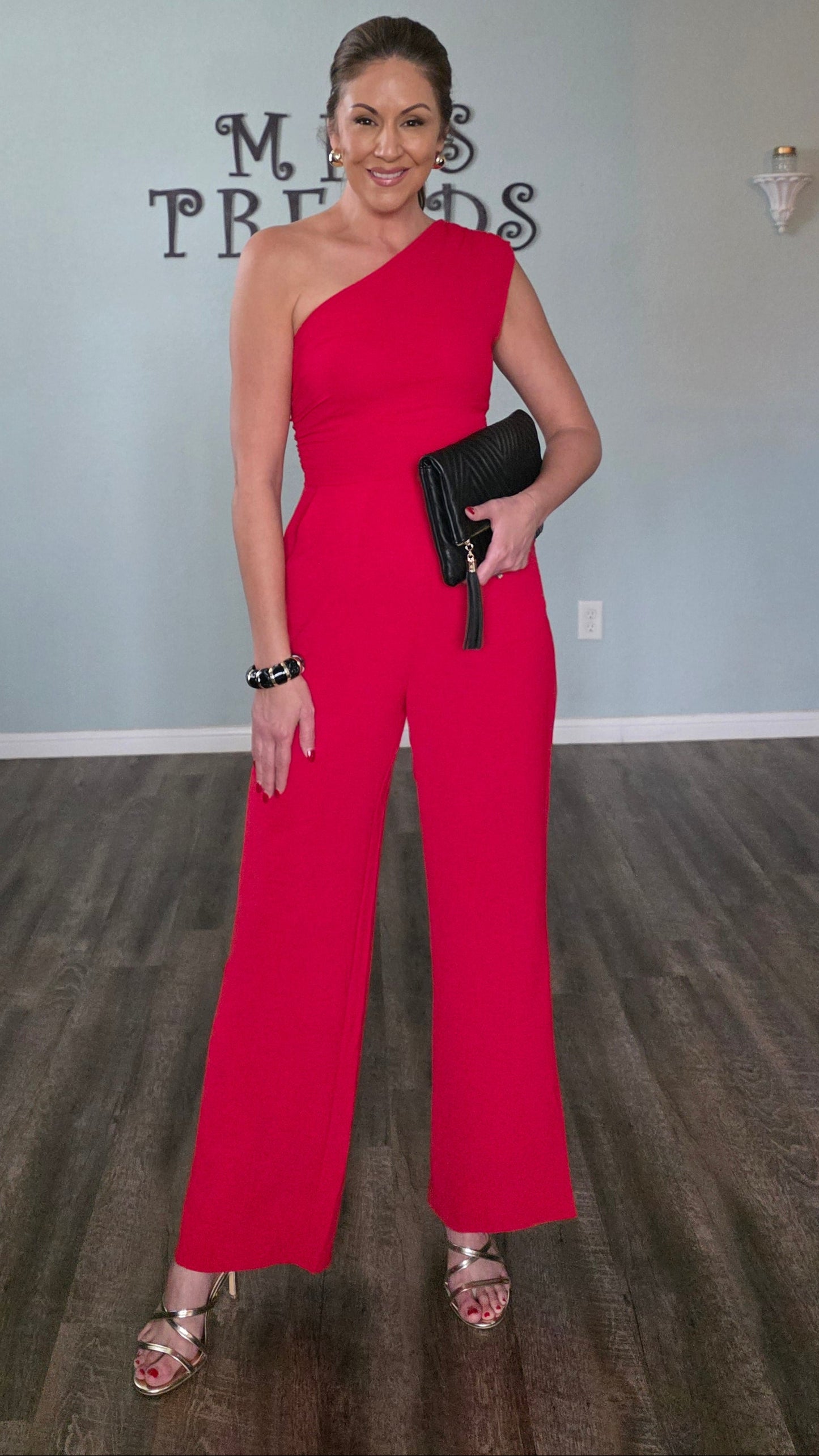 Red Hot One Shoulder Jumpsuit