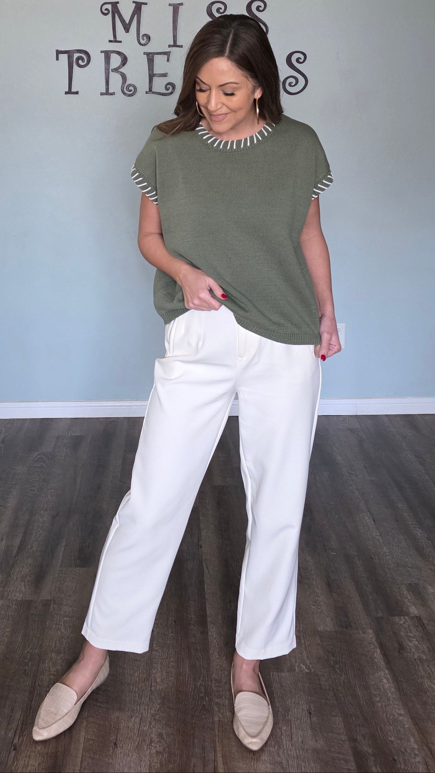 Stitch Detail Sweater- Light Olive