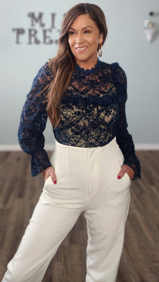 Charmed in Lace Blouse-Navy