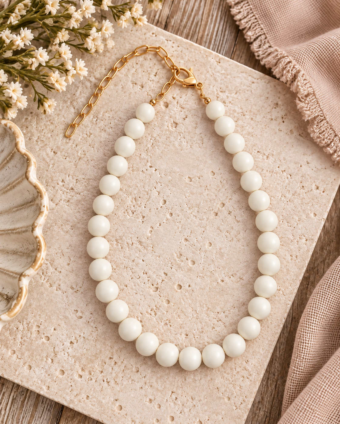 Pop of White Beaded Necklace-White