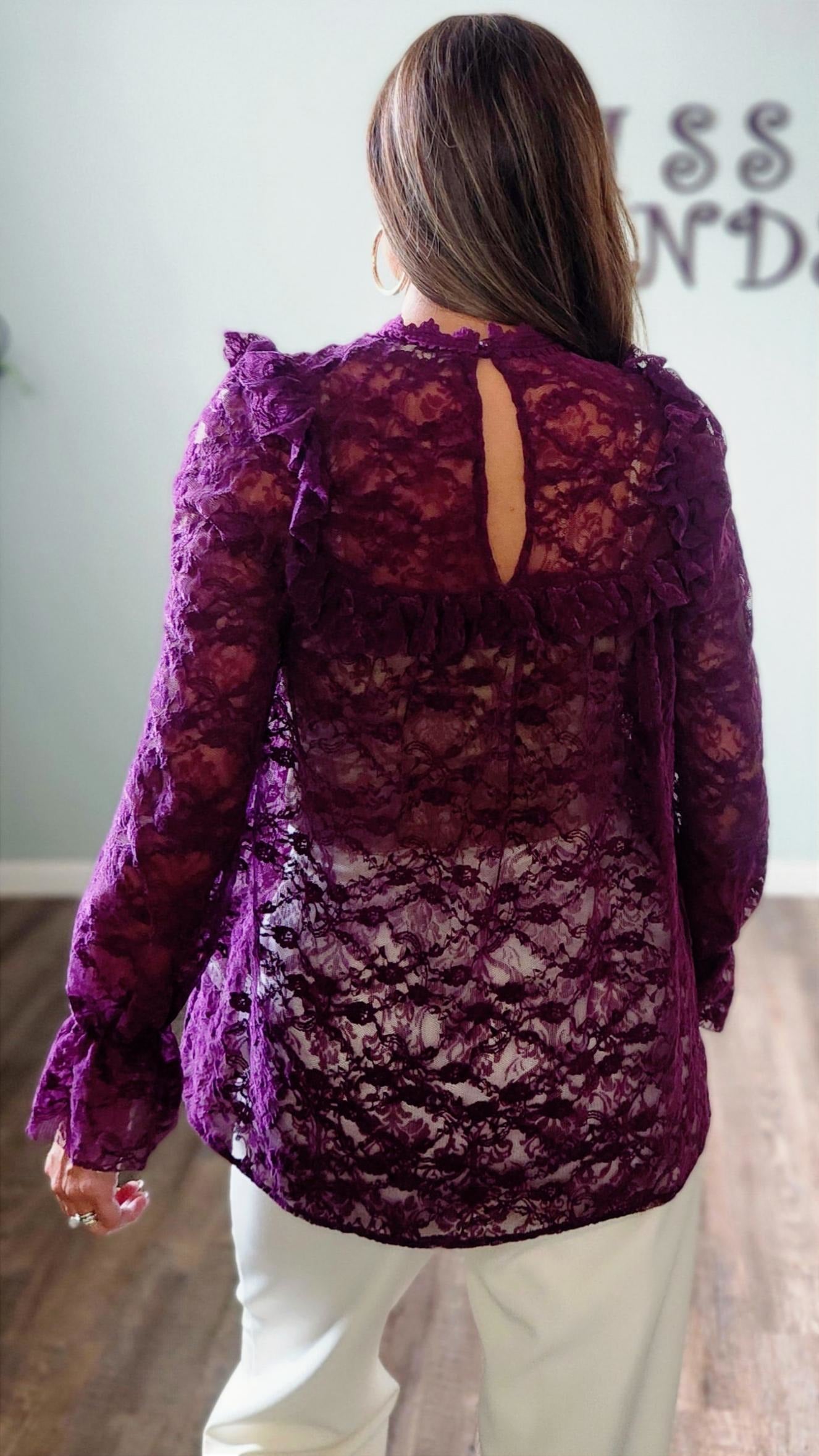 Charmed in Lace Blouse-Purple