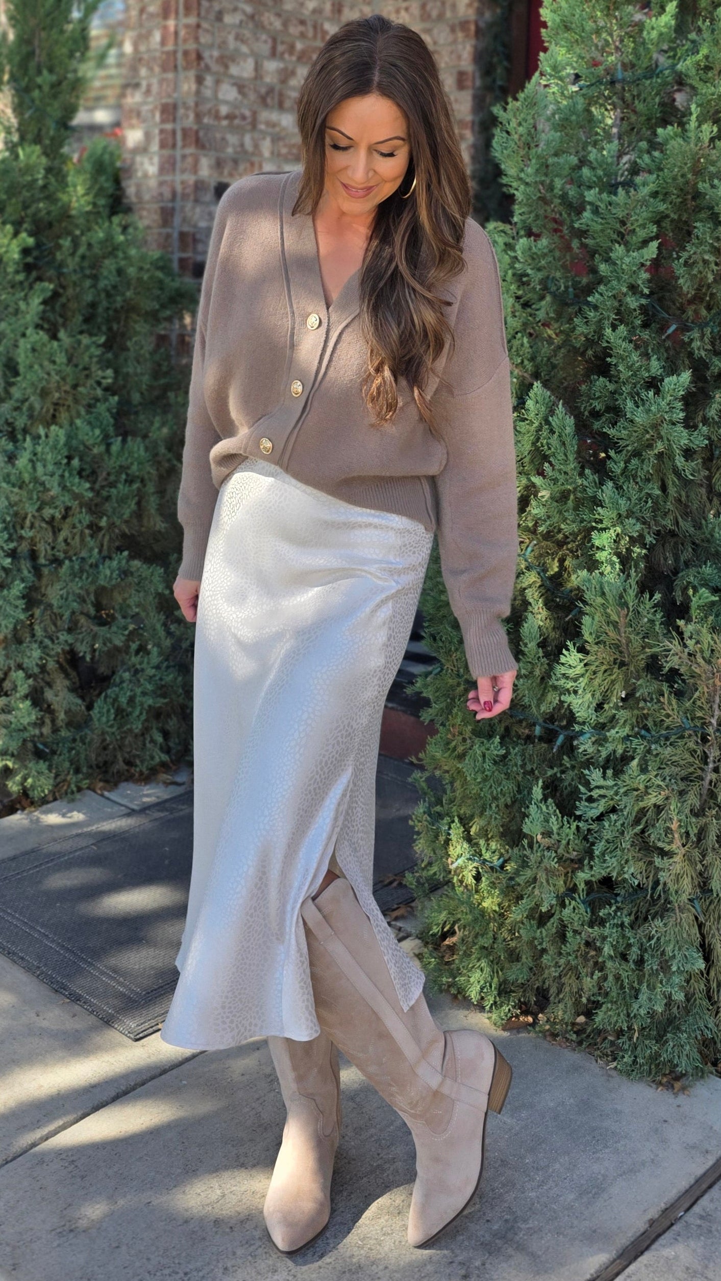 Effortless Elegance Satin Midi Skirt- Ivory