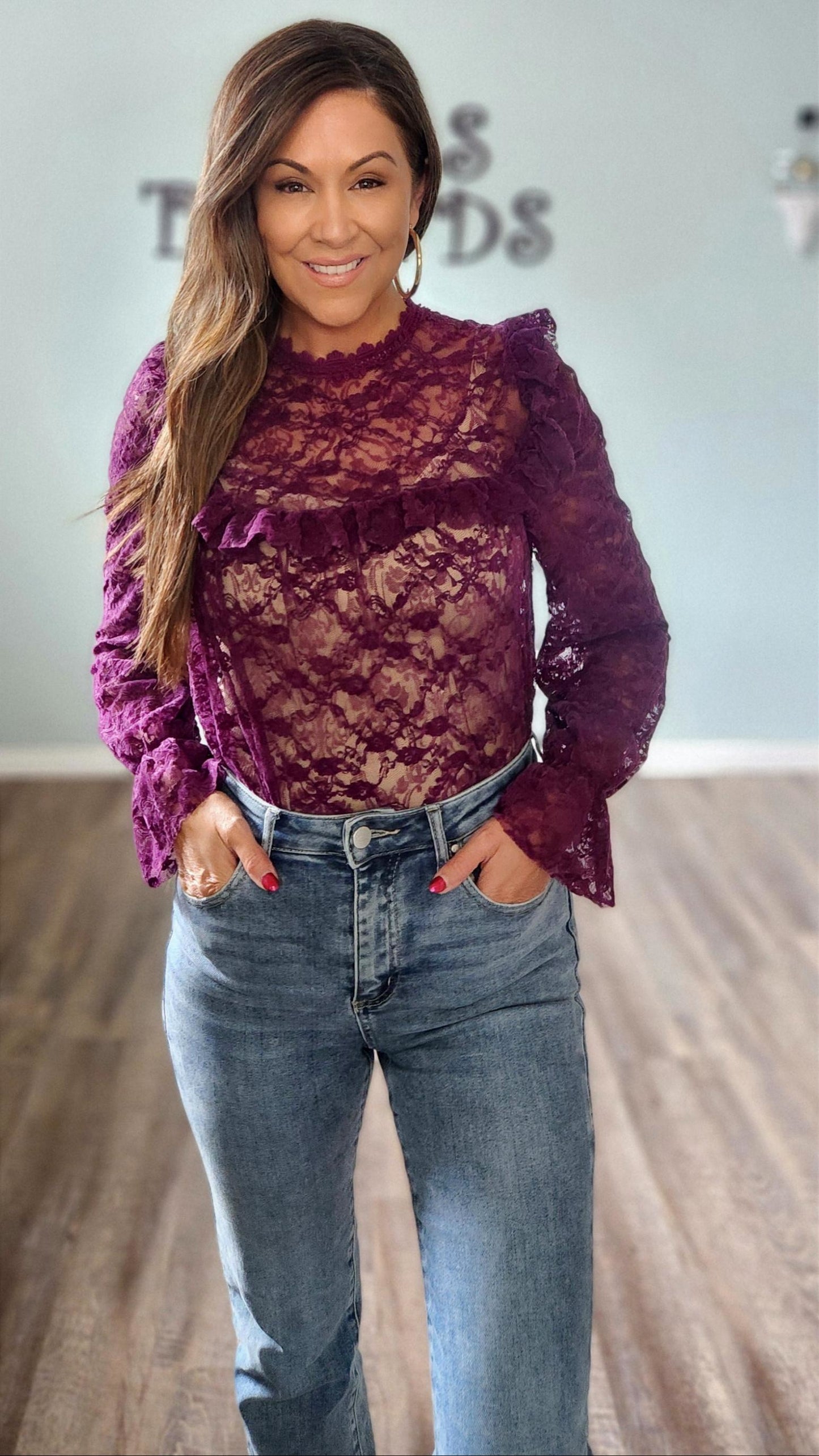 Charmed in Lace Blouse-Purple