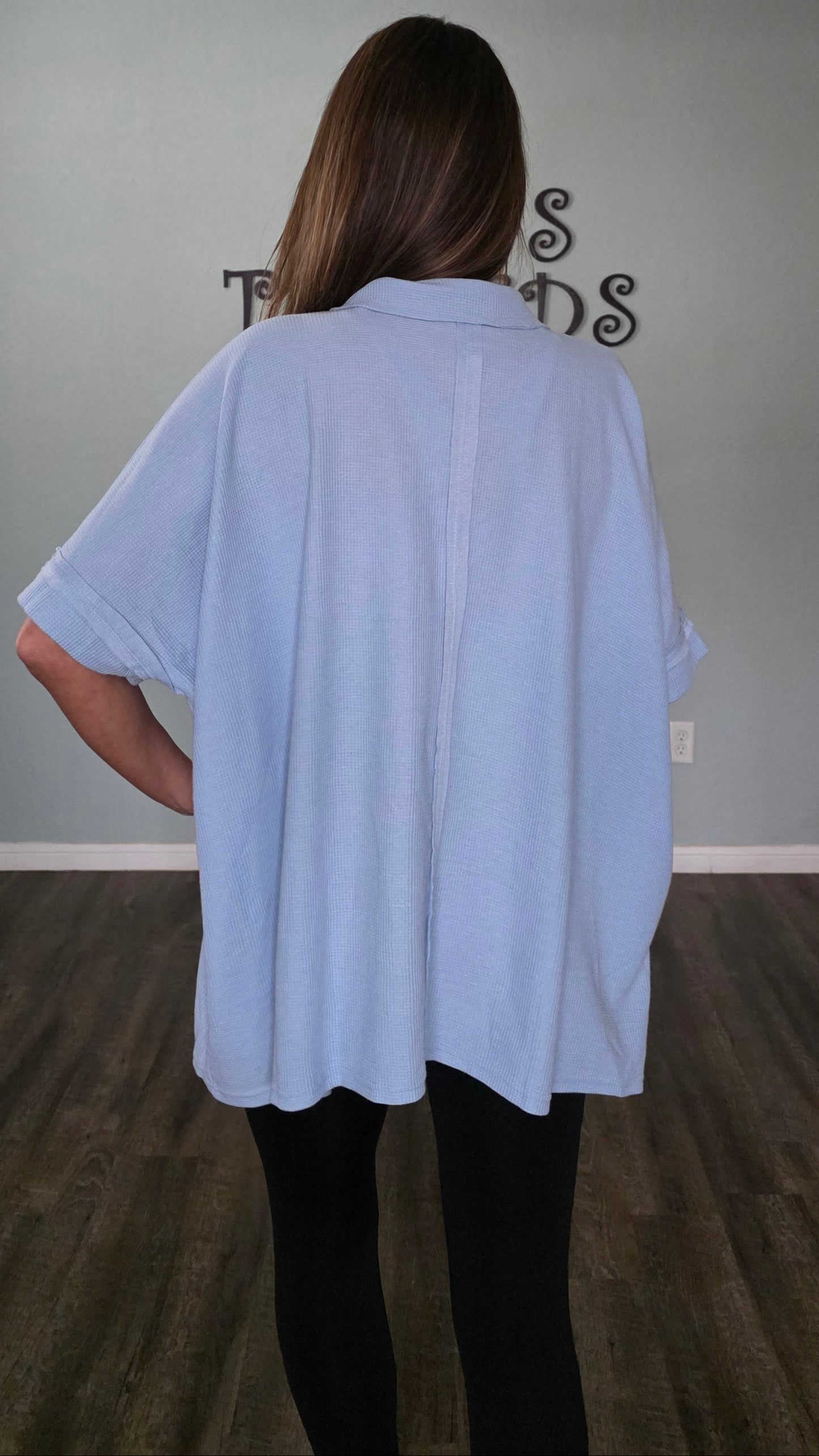 Blue Skies Waffle Knit Oversized Button Down