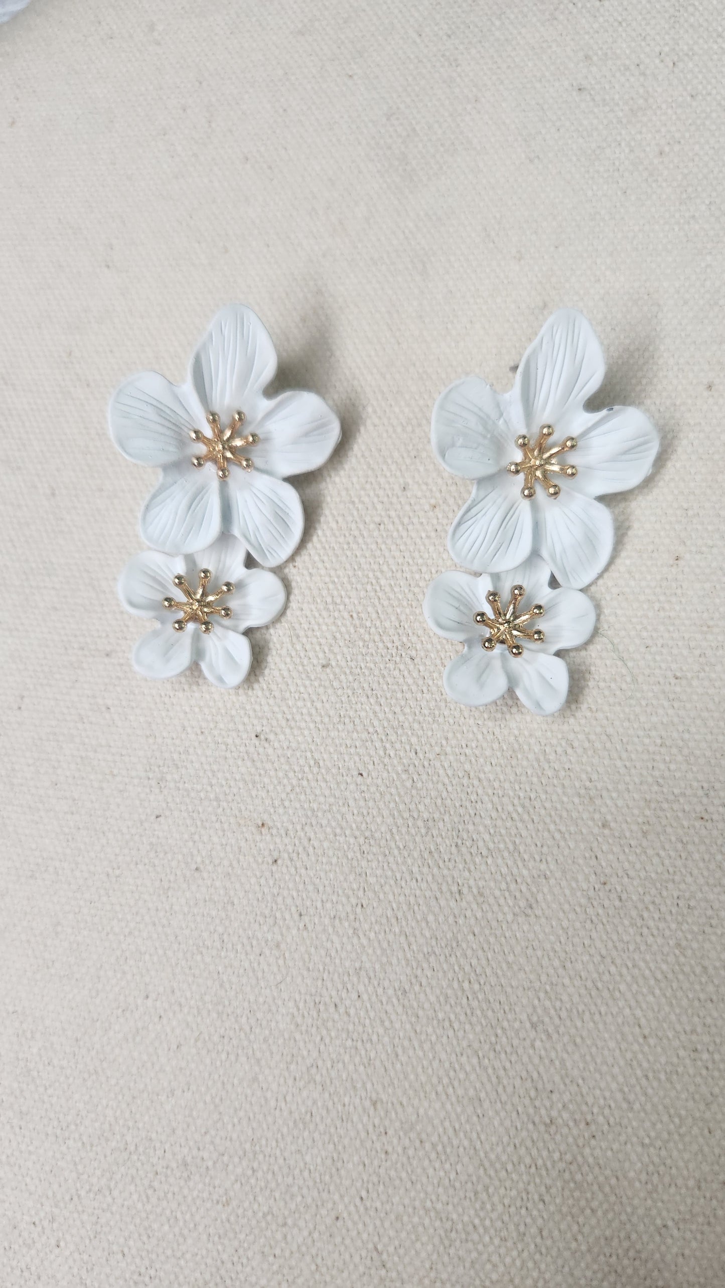 White Painted Double Floral Earrings