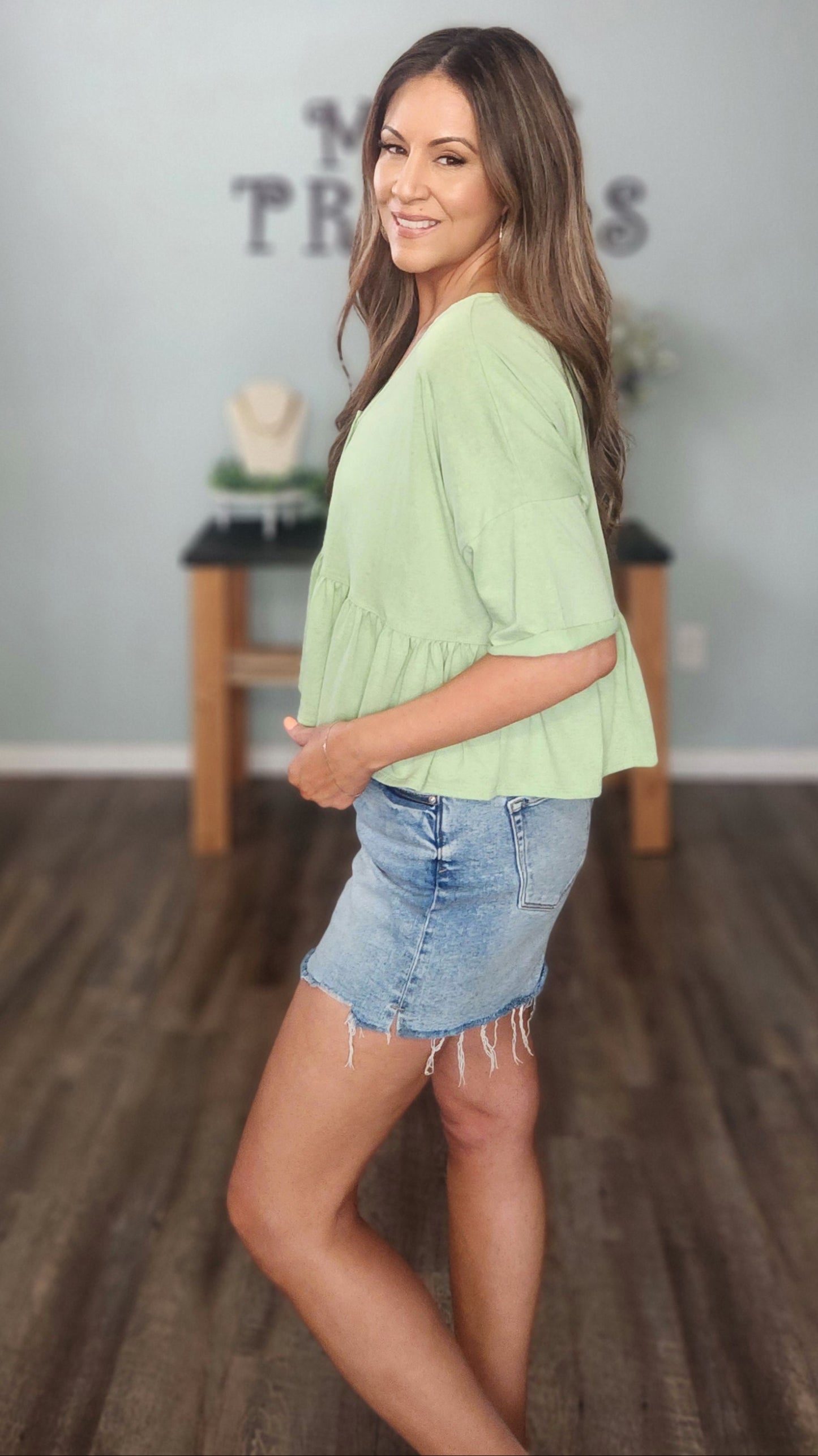 Fresh & Feminine: Jade Lime Green Button-Up Blouse