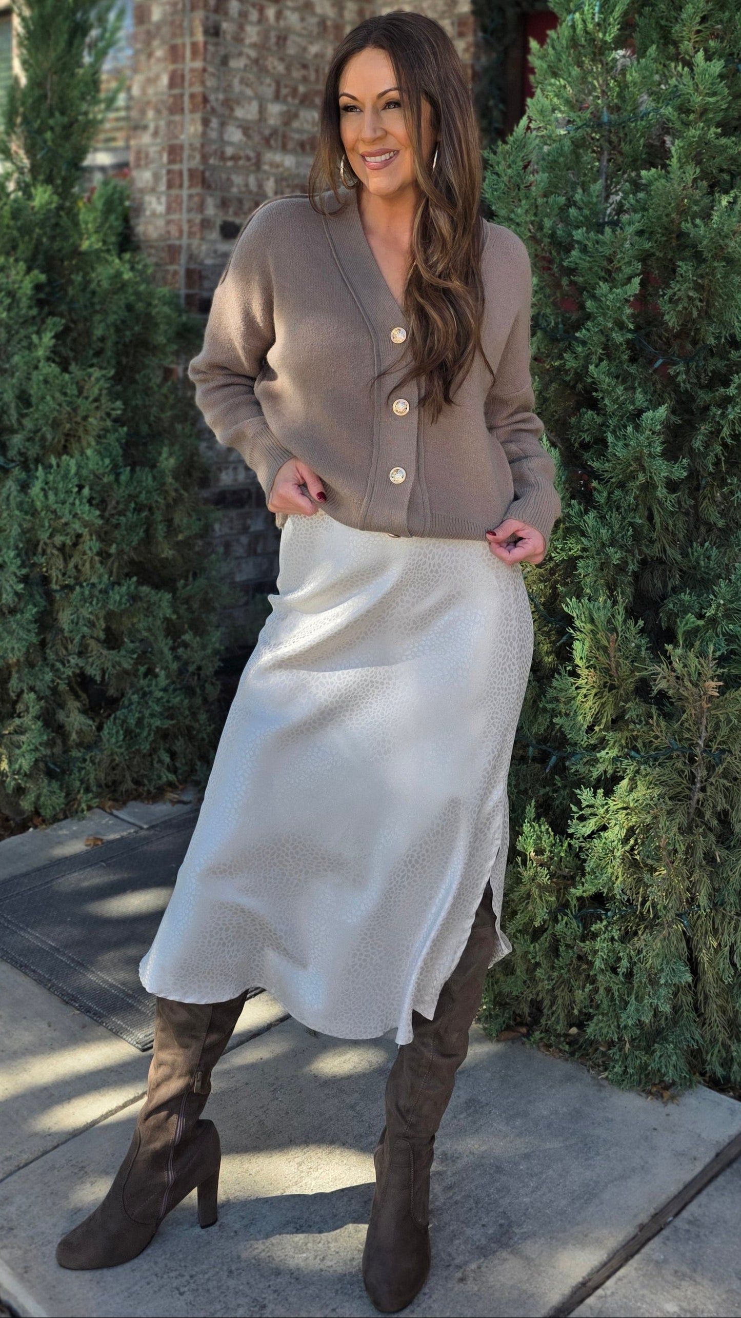 Effortless Elegance Satin Midi Skirt- Ivory