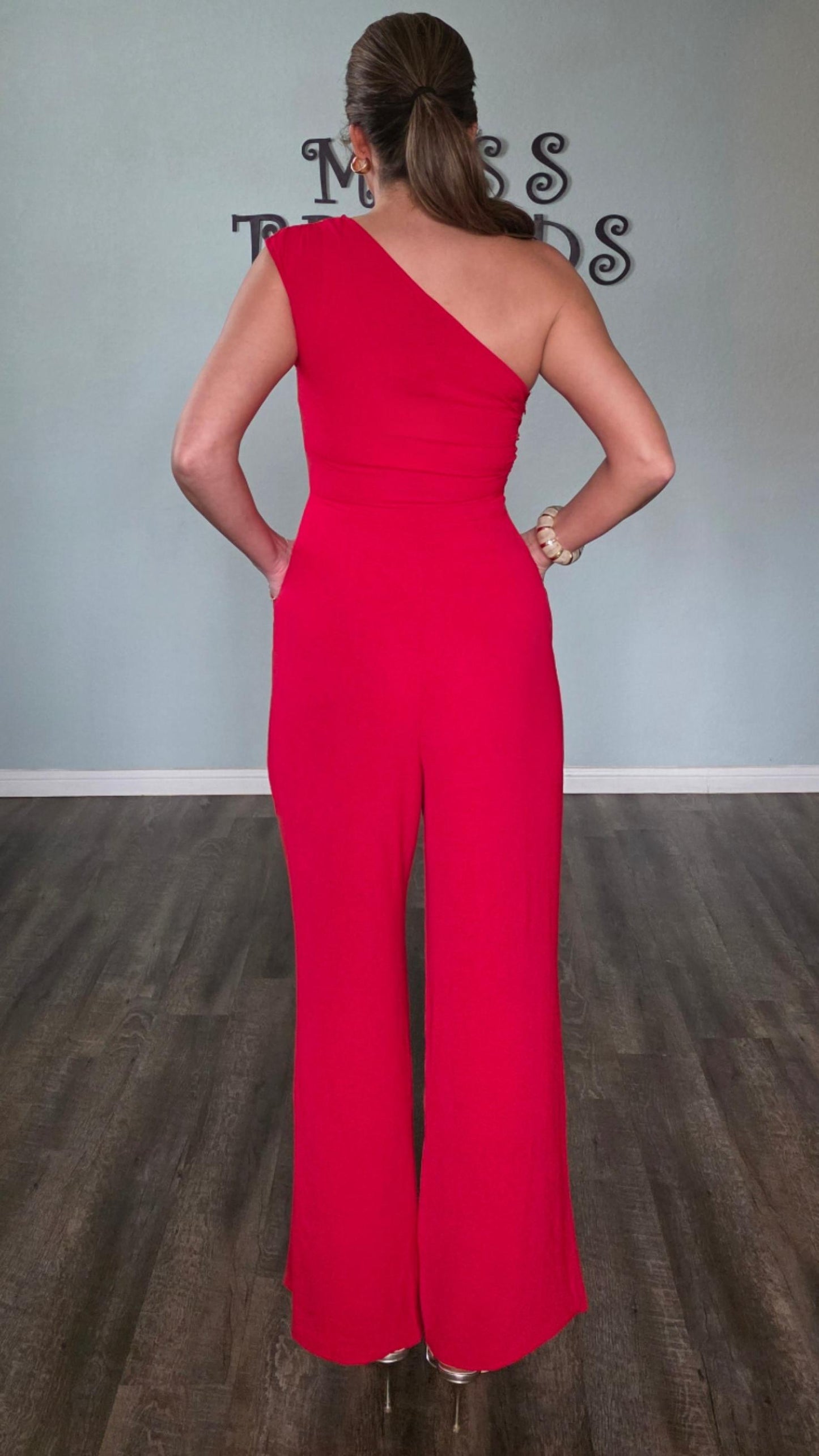Red Hot One Shoulder Jumpsuit